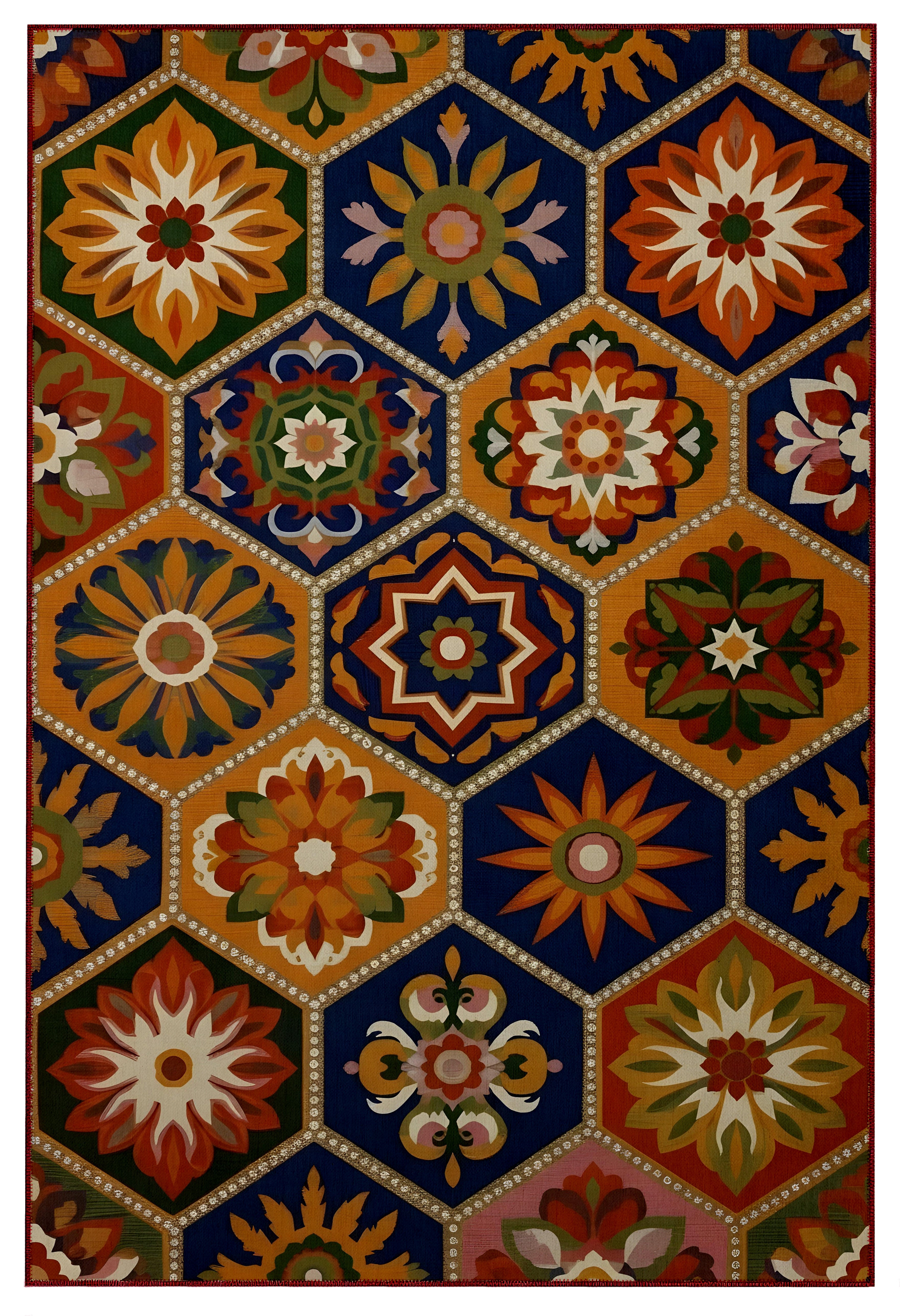 Arte HD040 Geometrik Çiçek Figürlü Modern Renkli Dekoratif Dokuma Halı