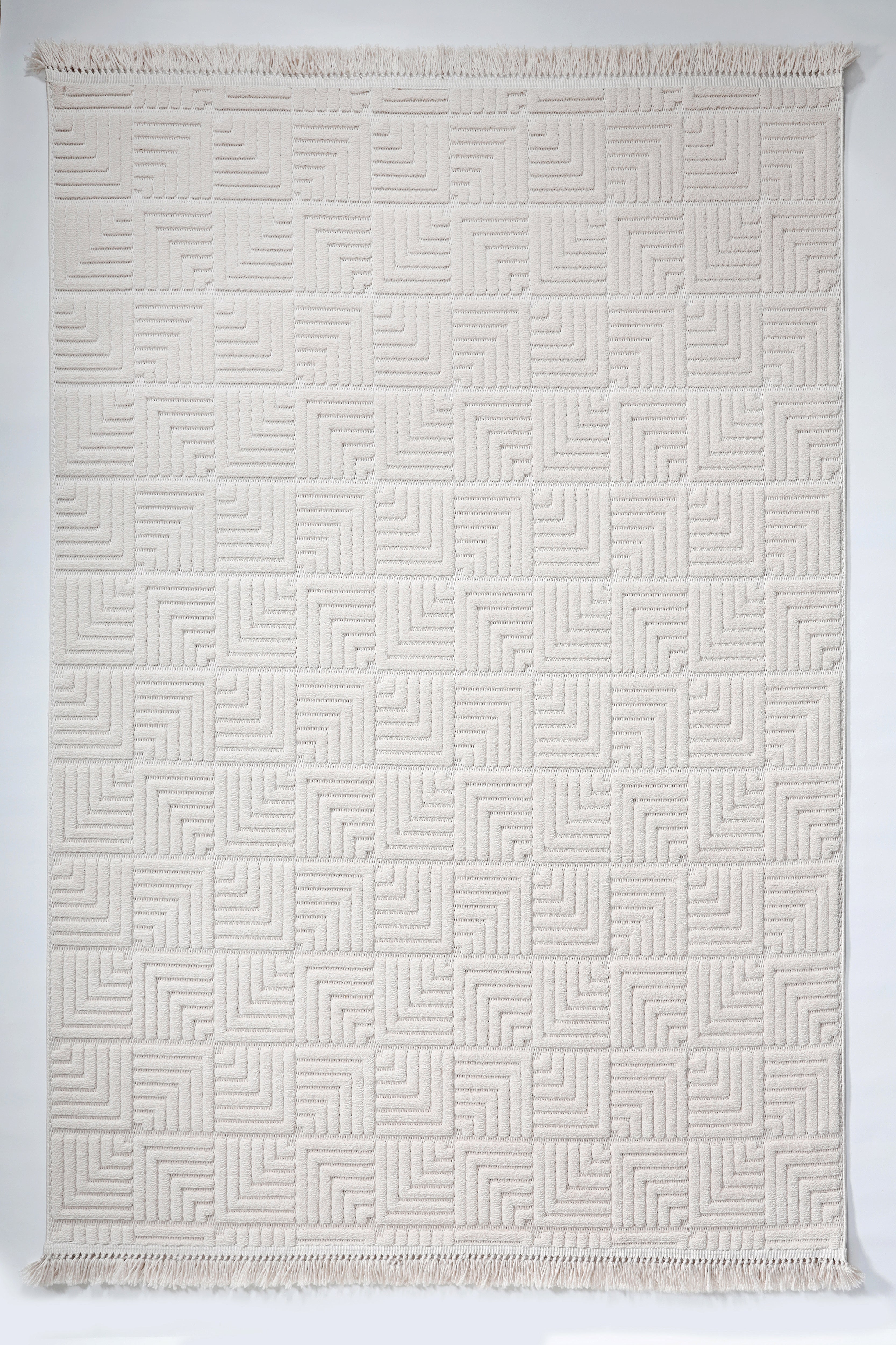 MİLAS L7 BEJ Kabartmalı Modern Geometrik Desenli Salon Koridor Mutfak Halısı-KP