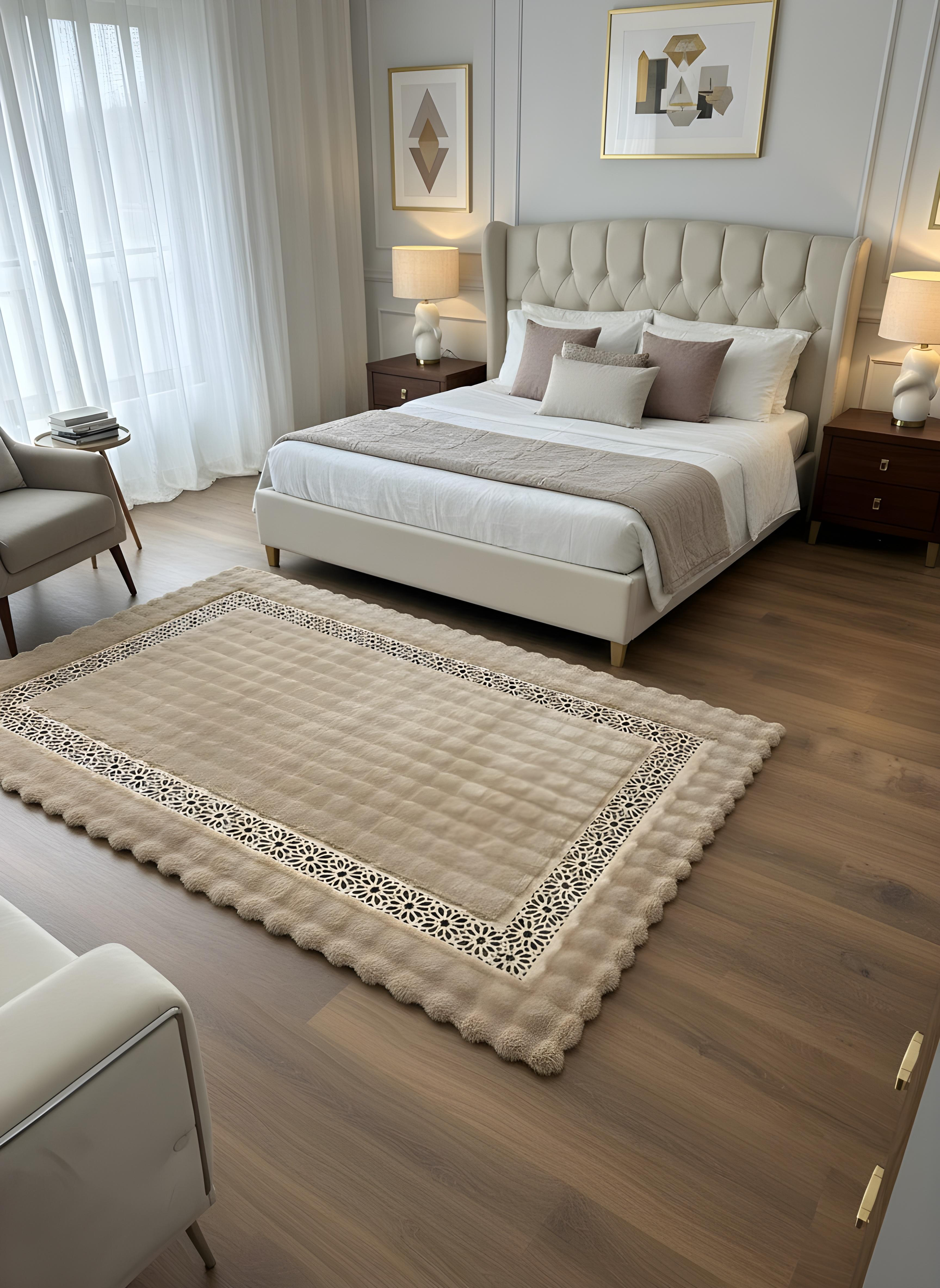 Royal Serisi Akik - El İşçiliği ile Tavşan Post ve Varaklı Deri Dekoratif Halı