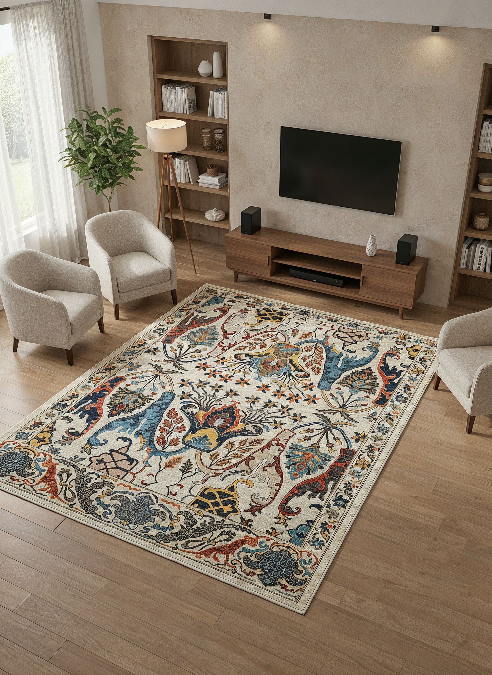 Arte VN004-1 Vintage Klasik Çiçek Figürlü Dekoratif Şönil Halı