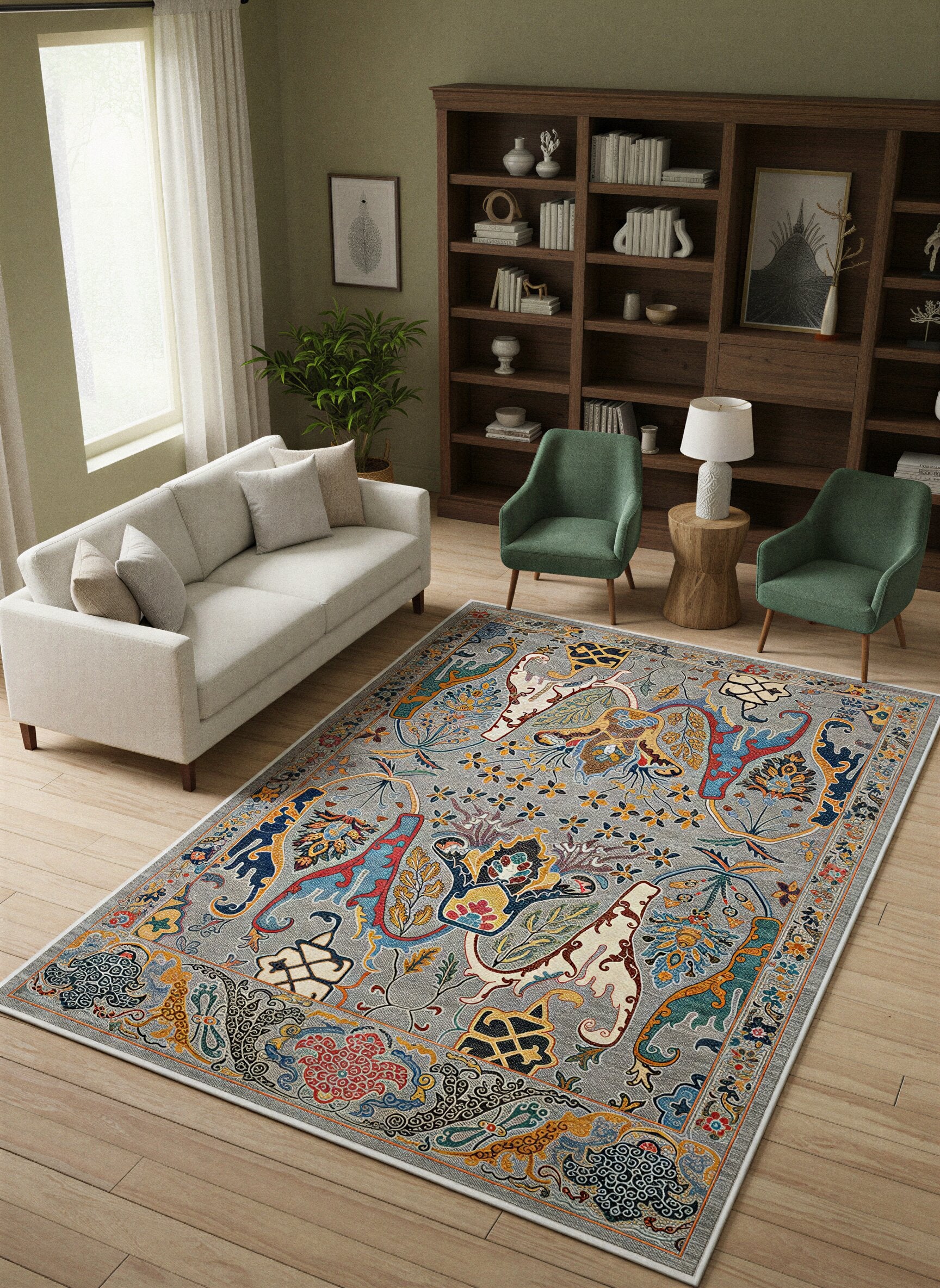 Arte VN004-3 Vintage Klasik Çiçek Figürlü Dekoratif Şönil Halı