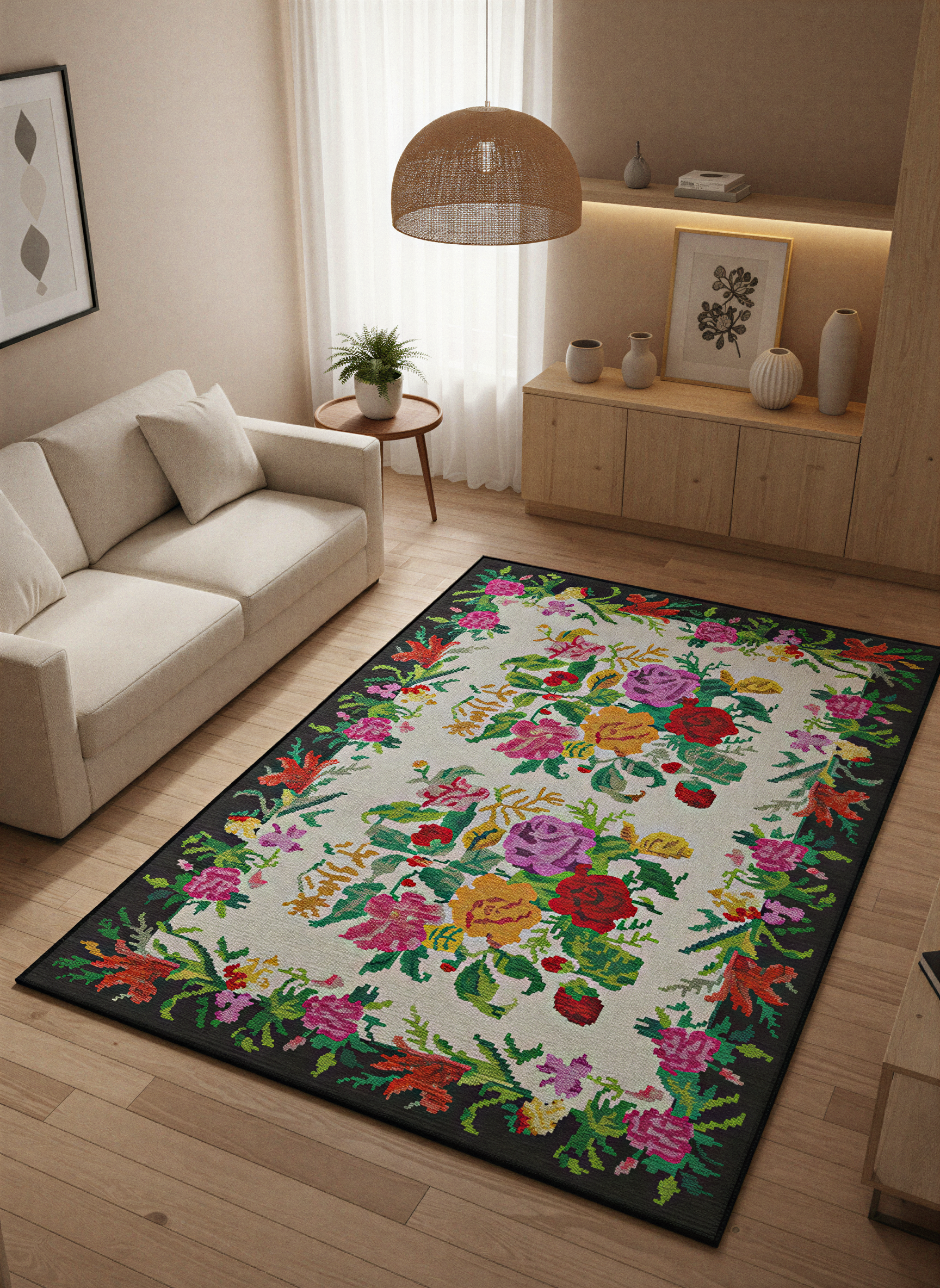 Arte VN006 Vintage Klasik Çiçek Figürlü Dekoratif Şönil Halı