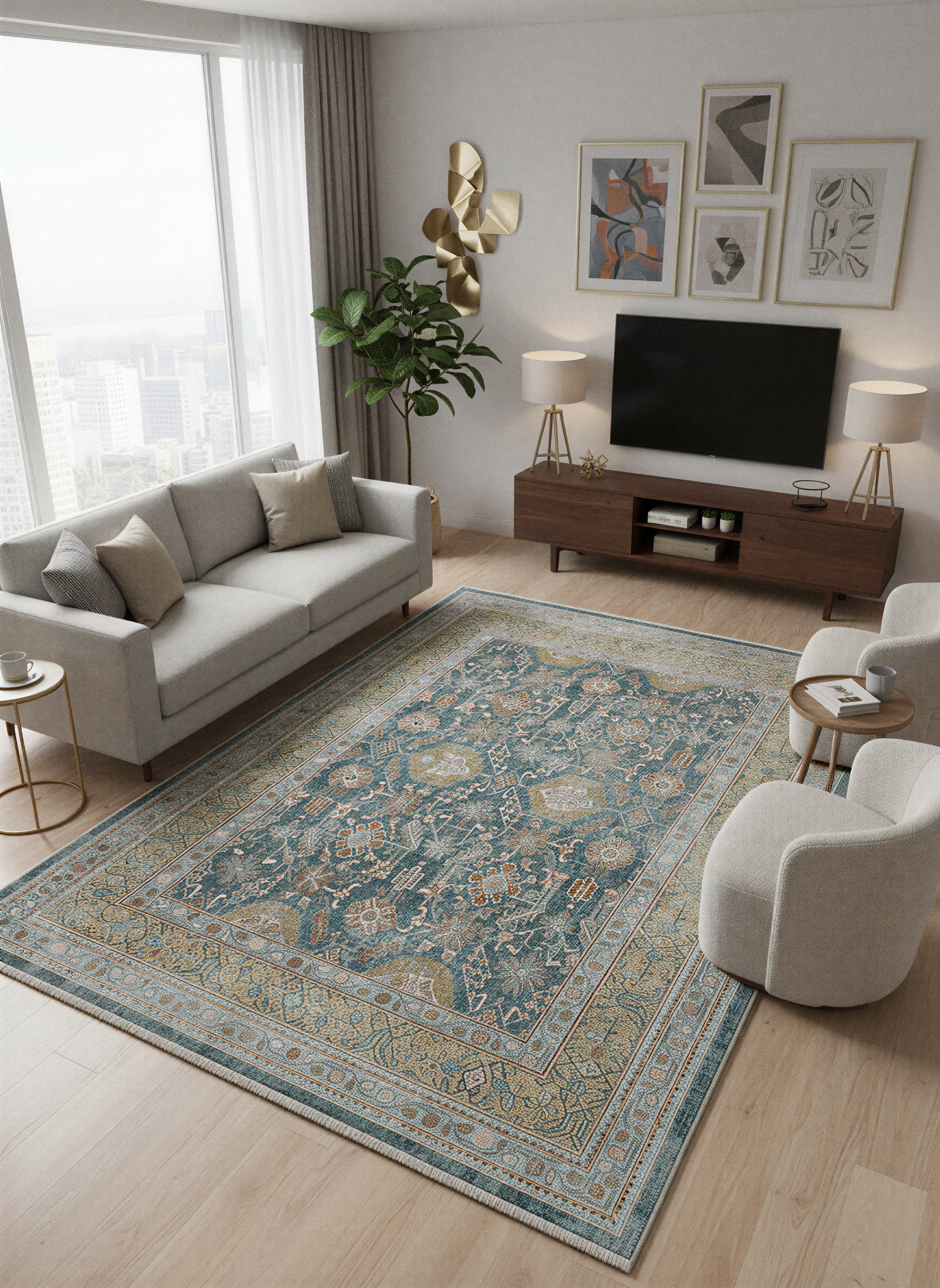 Arte VN008-1 Vintage Klasik Desenli Dekoratif Şönil Halı