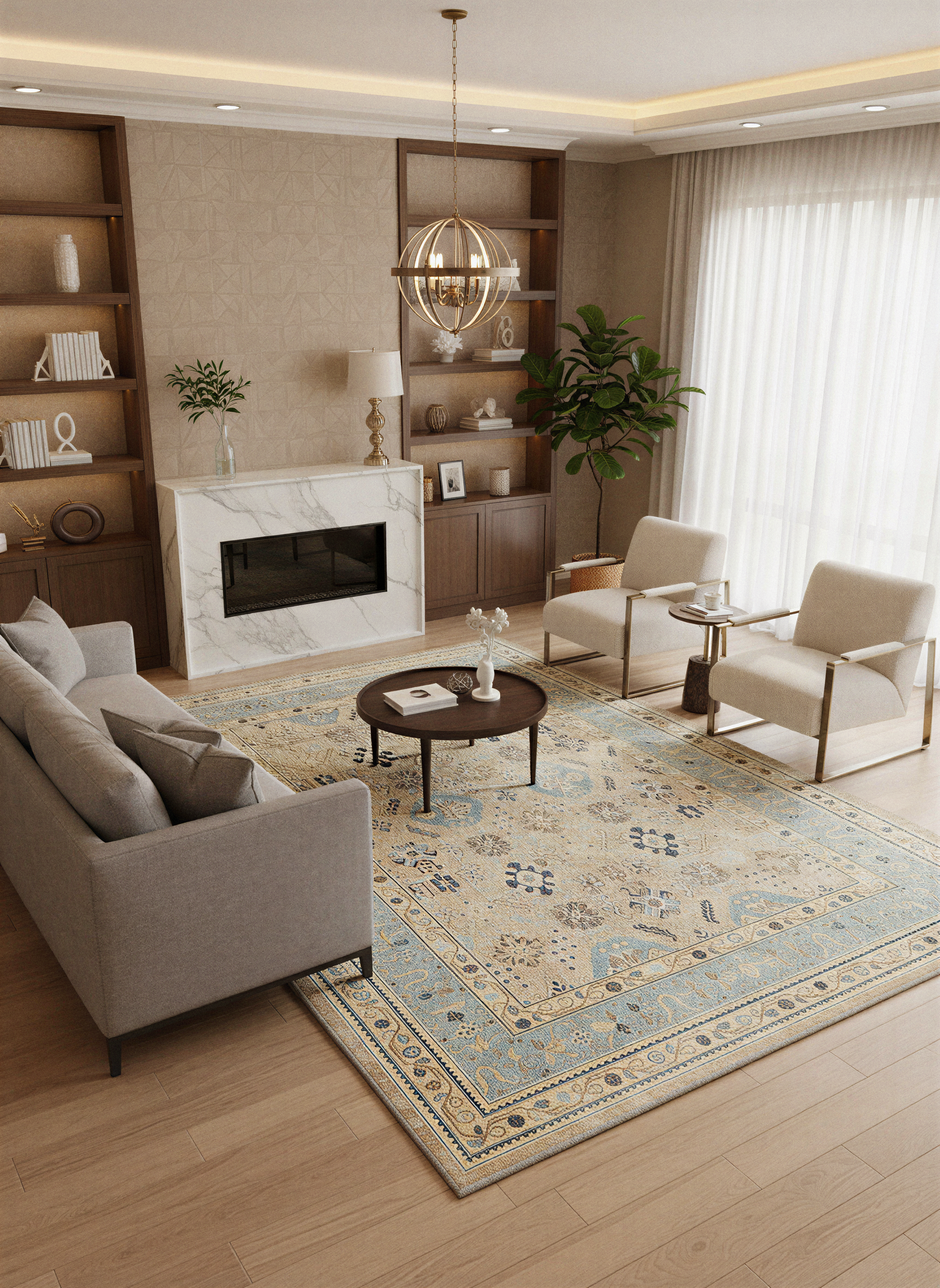 Arte VN008-2 Vintage Klasik Desenli Dekoratif Şönil Halı