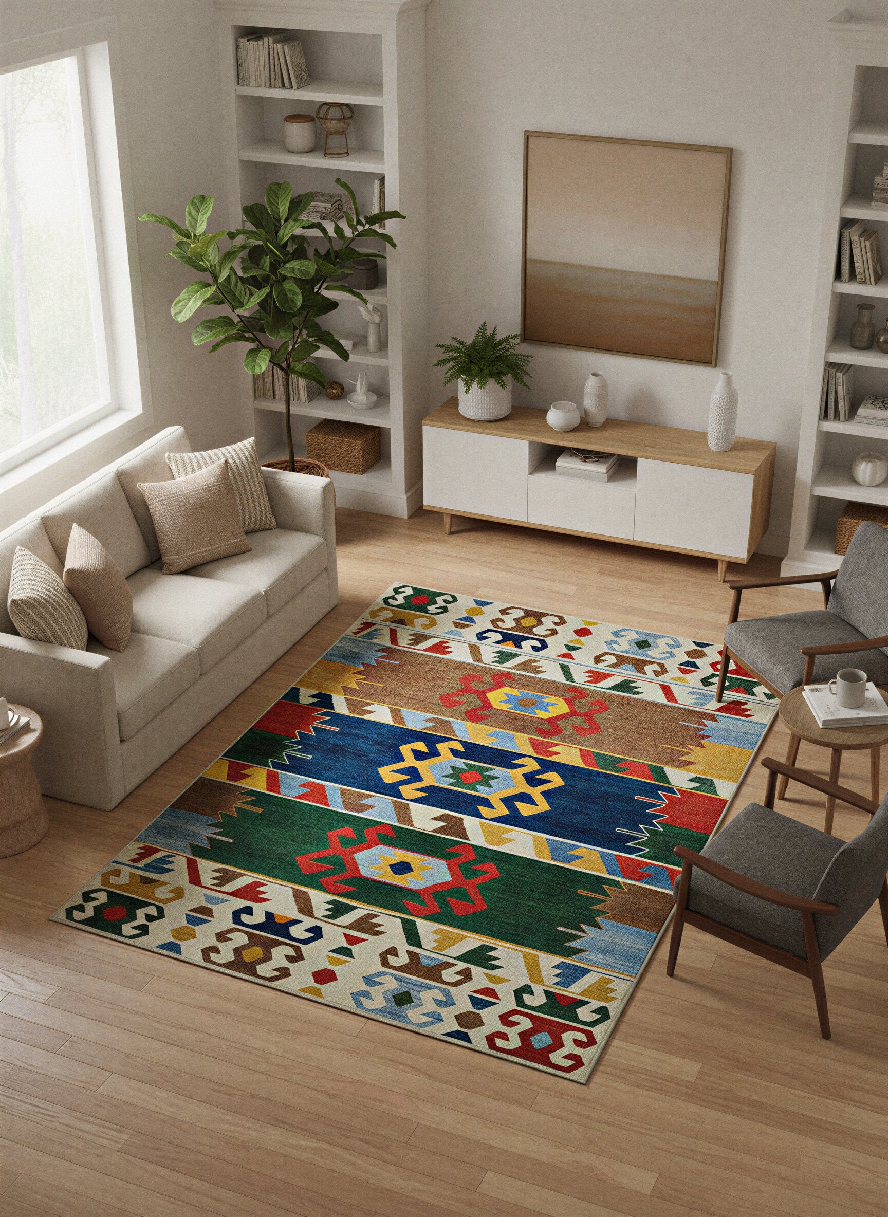 Arte VN015 Etnik Desenli Renkli Dekoratif Şönil Halı