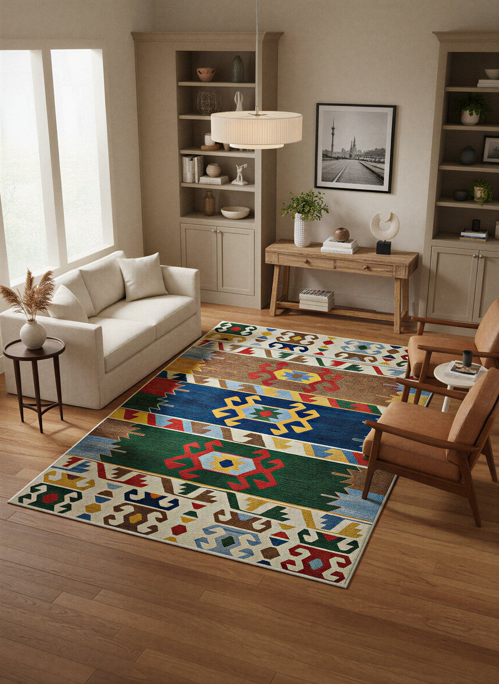 Arte VN015 Etnik Desenli Renkli Dekoratif Şönil Halı