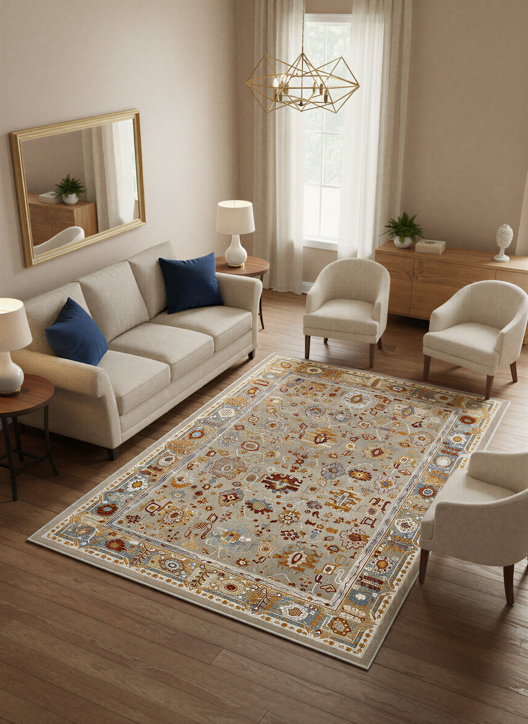 Arte VN016 Vintage Klasik Desenli Dekoratif Şönil Halı