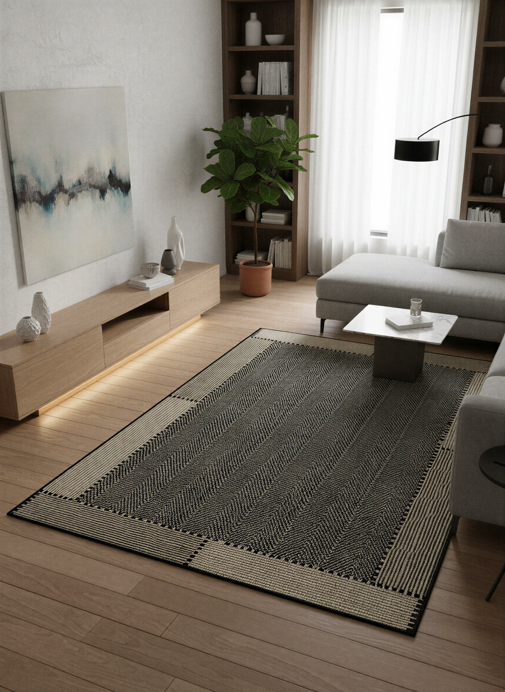 Arte VN018-1 Modern Balıksırtı Desenli Dekoratif Şönil Halı