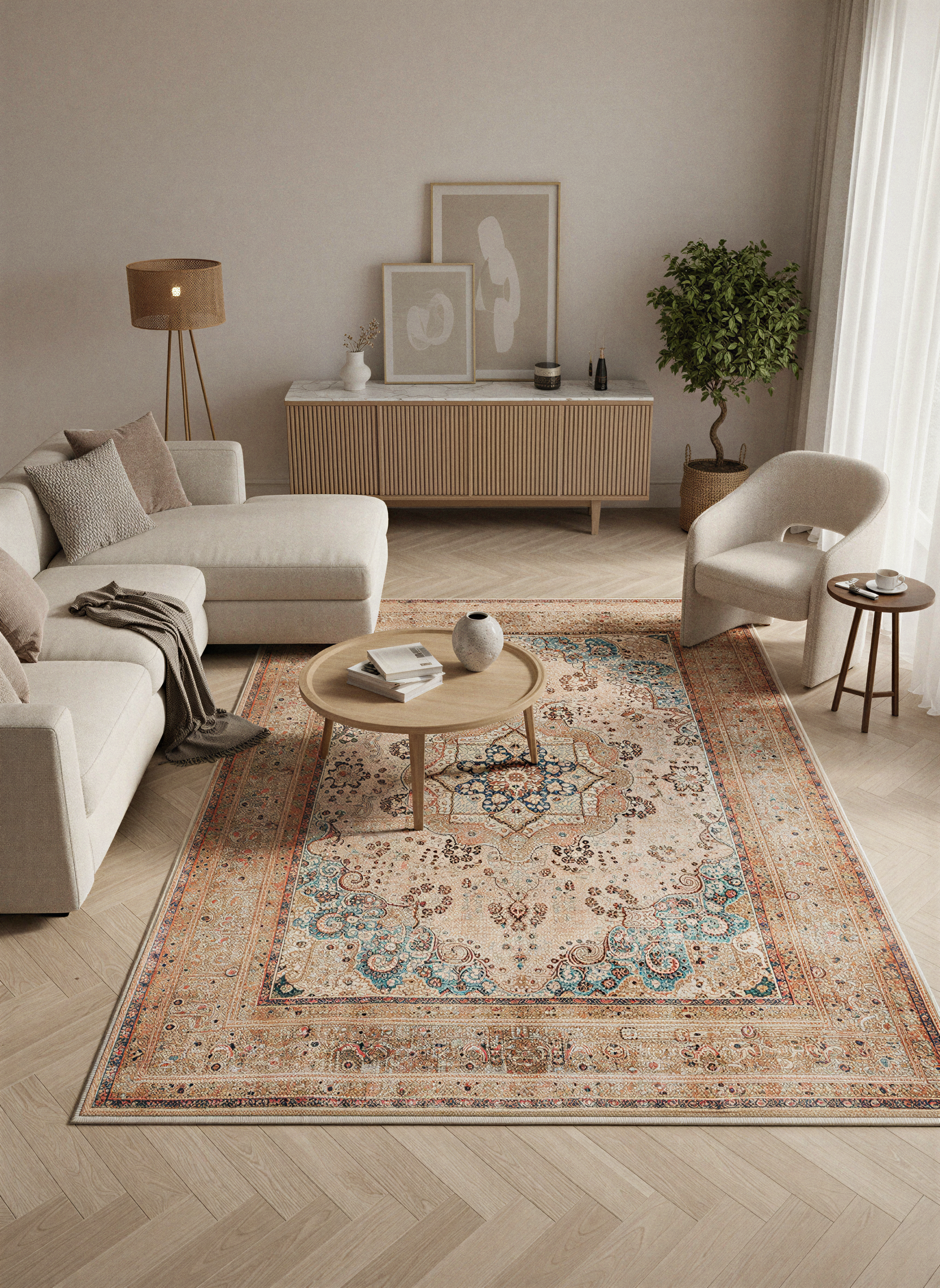 Arte VN019 Vintage Klasik Desenli Dekoratif Şönil Halı