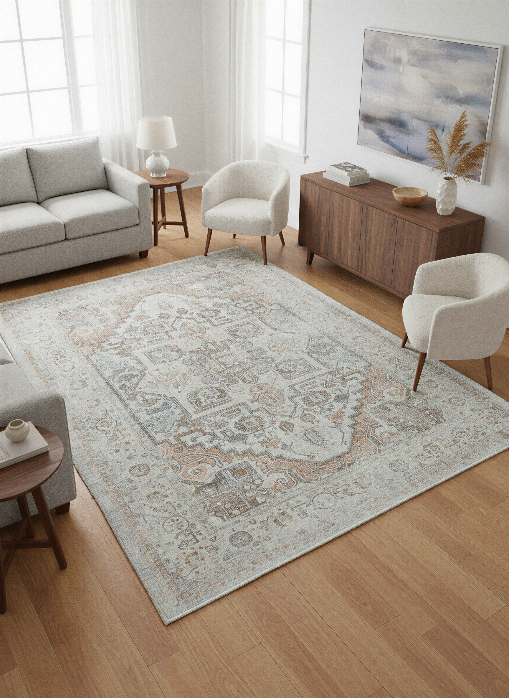 Arte VN033-2 Vintage Klasik Desenli Dekoratif Şönil Halı