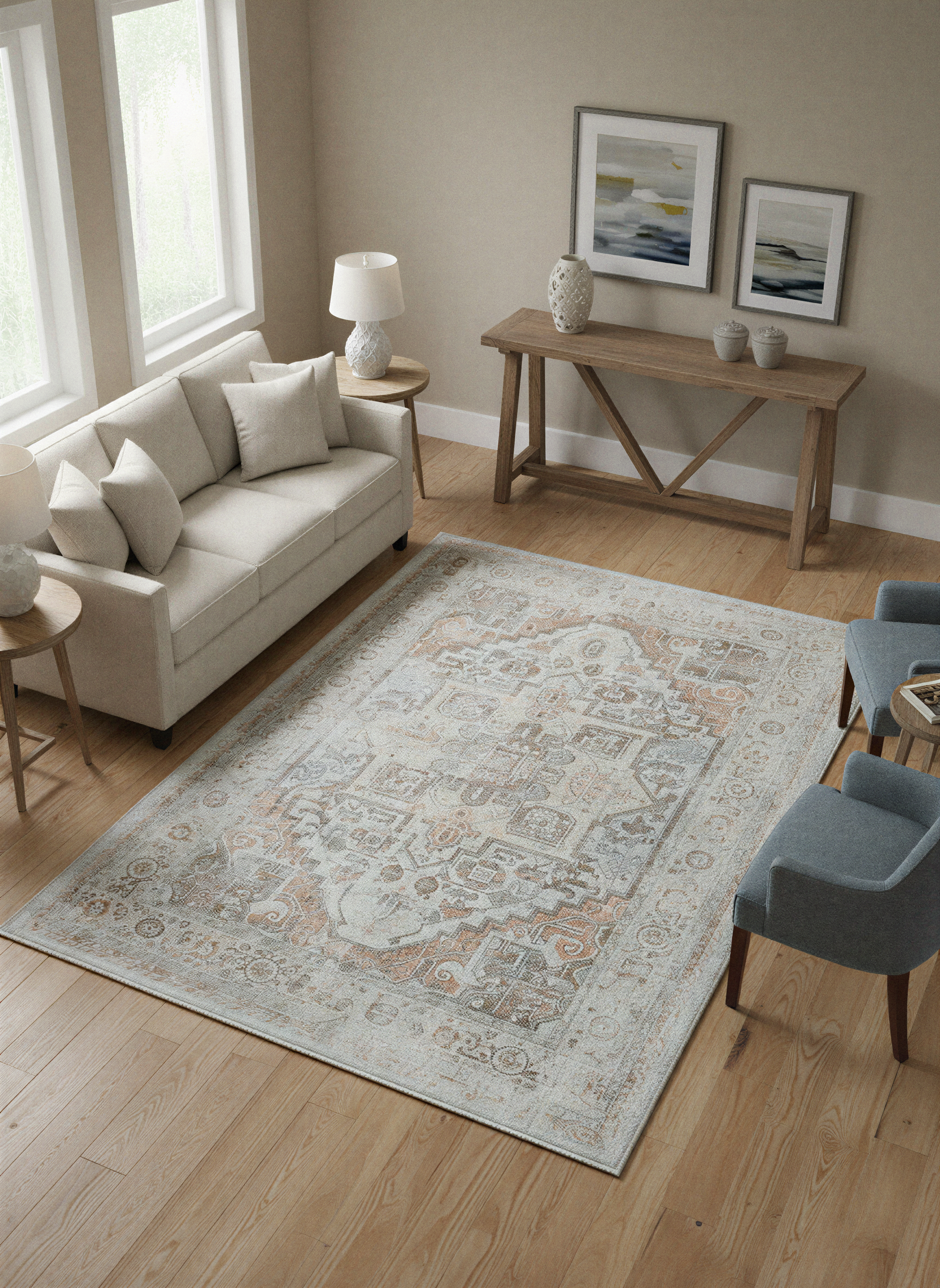 Arte VN033-2 Vintage Klasik Desenli Dekoratif Şönil Halı