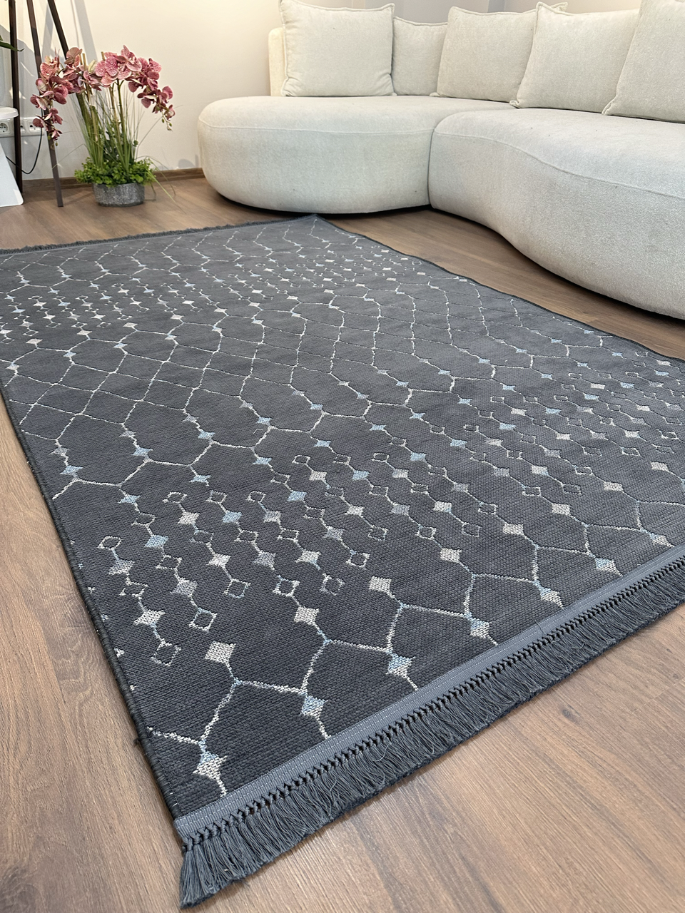 ŞÖNİL MODERN - ANTRASİT Kaymaz Taban Salon Koridor Mutfak Şönil Kilim Dokuma Halı