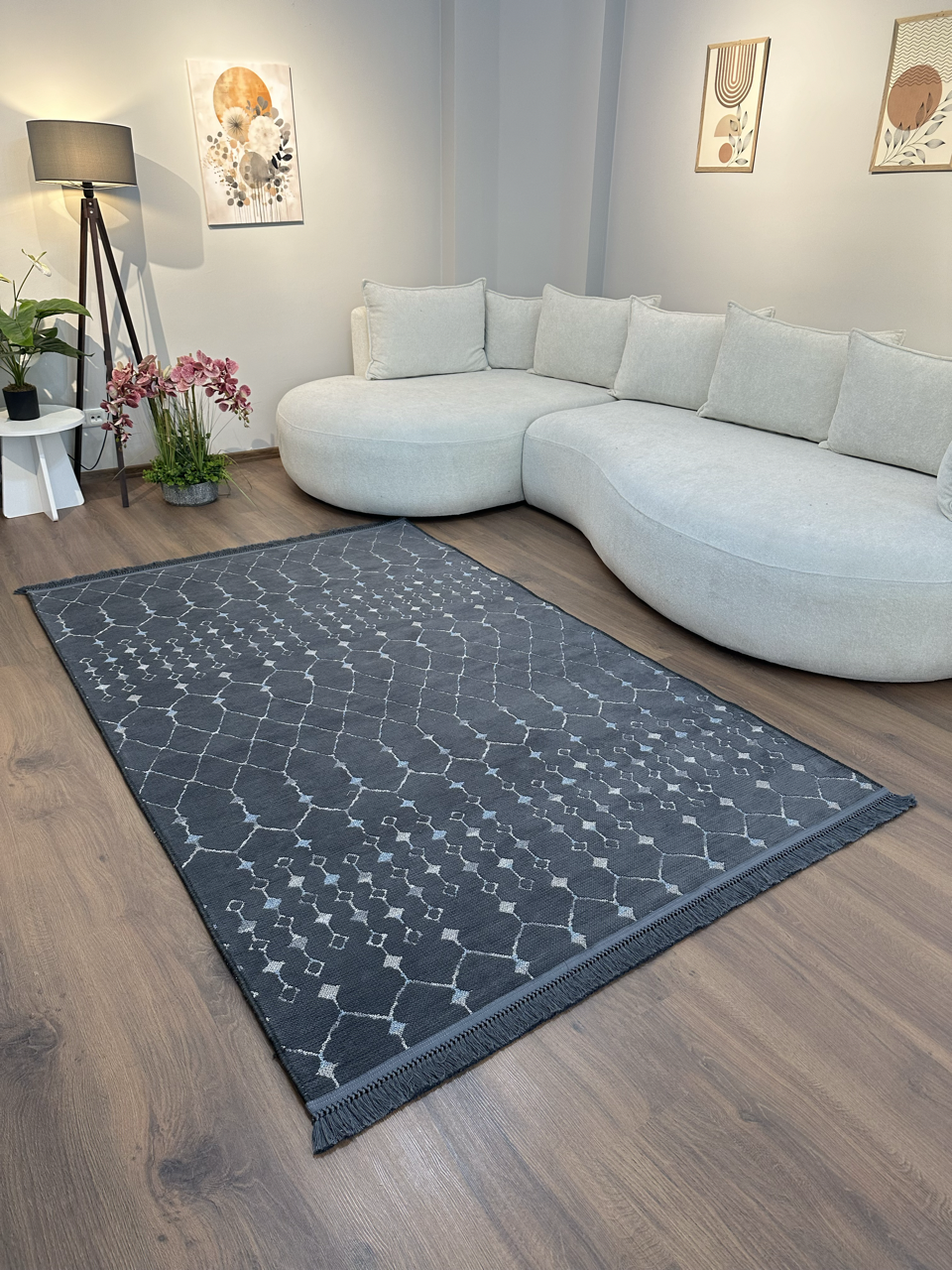 ŞÖNİL MODERN - ANTRASİT Kaymaz Taban Salon Koridor Mutfak Şönil Kilim Dokuma Halı
