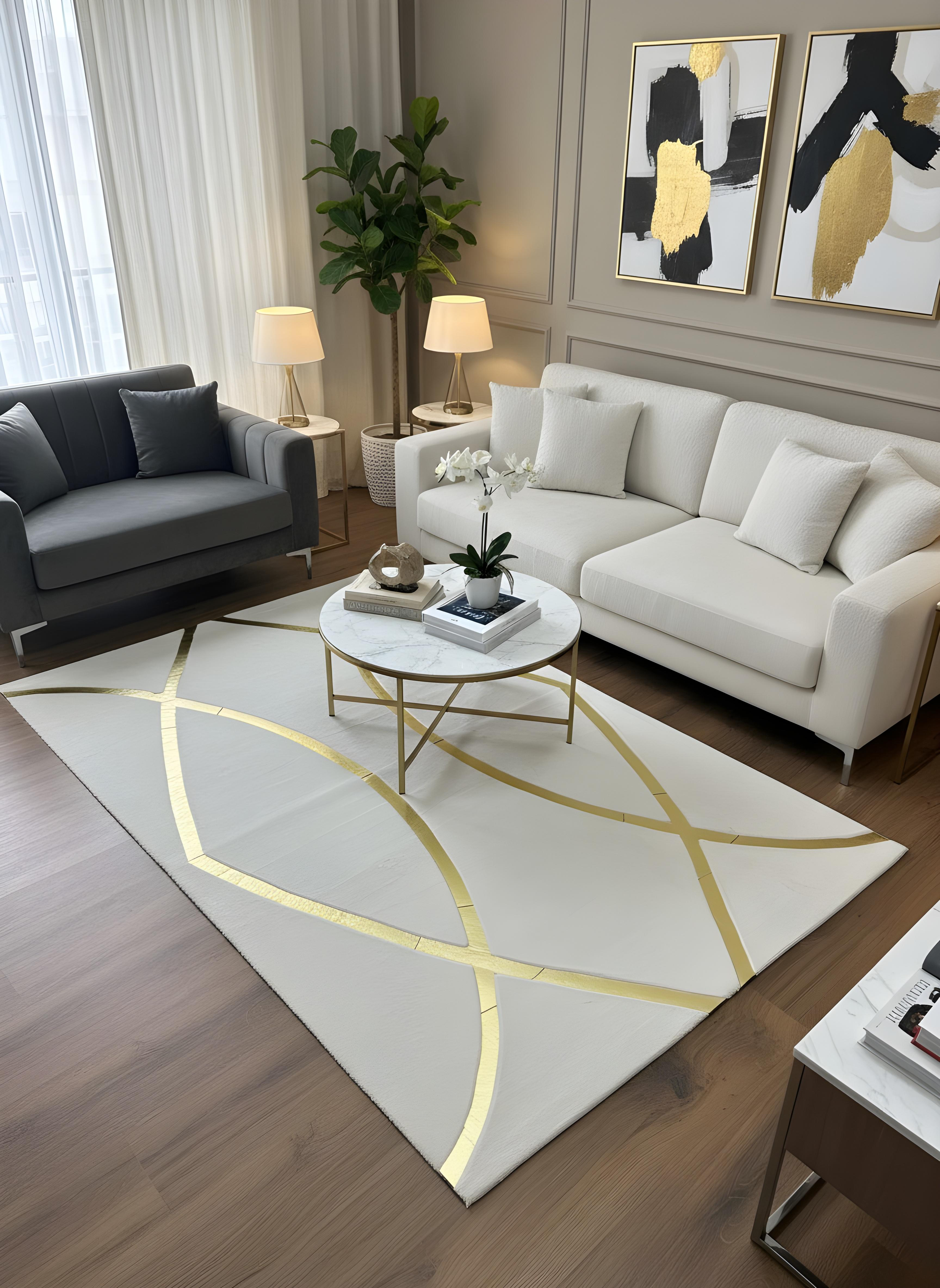 Royal Serisi Diamond - El İşçiliği ile Tavşan Post ve Varaklı Deri Dekoratif Halı