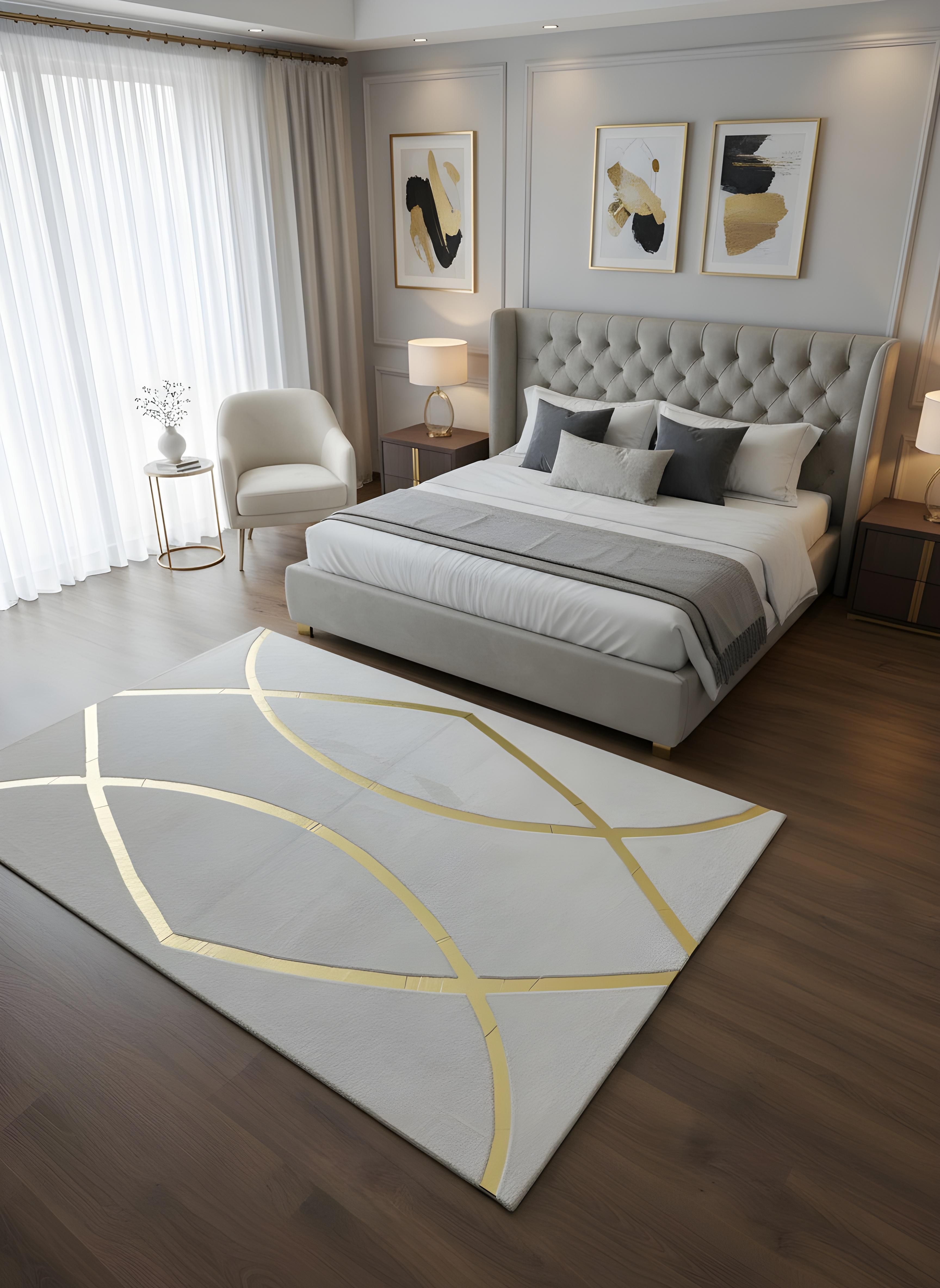 Royal Serisi Diamond - El İşçiliği ile Tavşan Post ve Varaklı Deri Dekoratif Halı