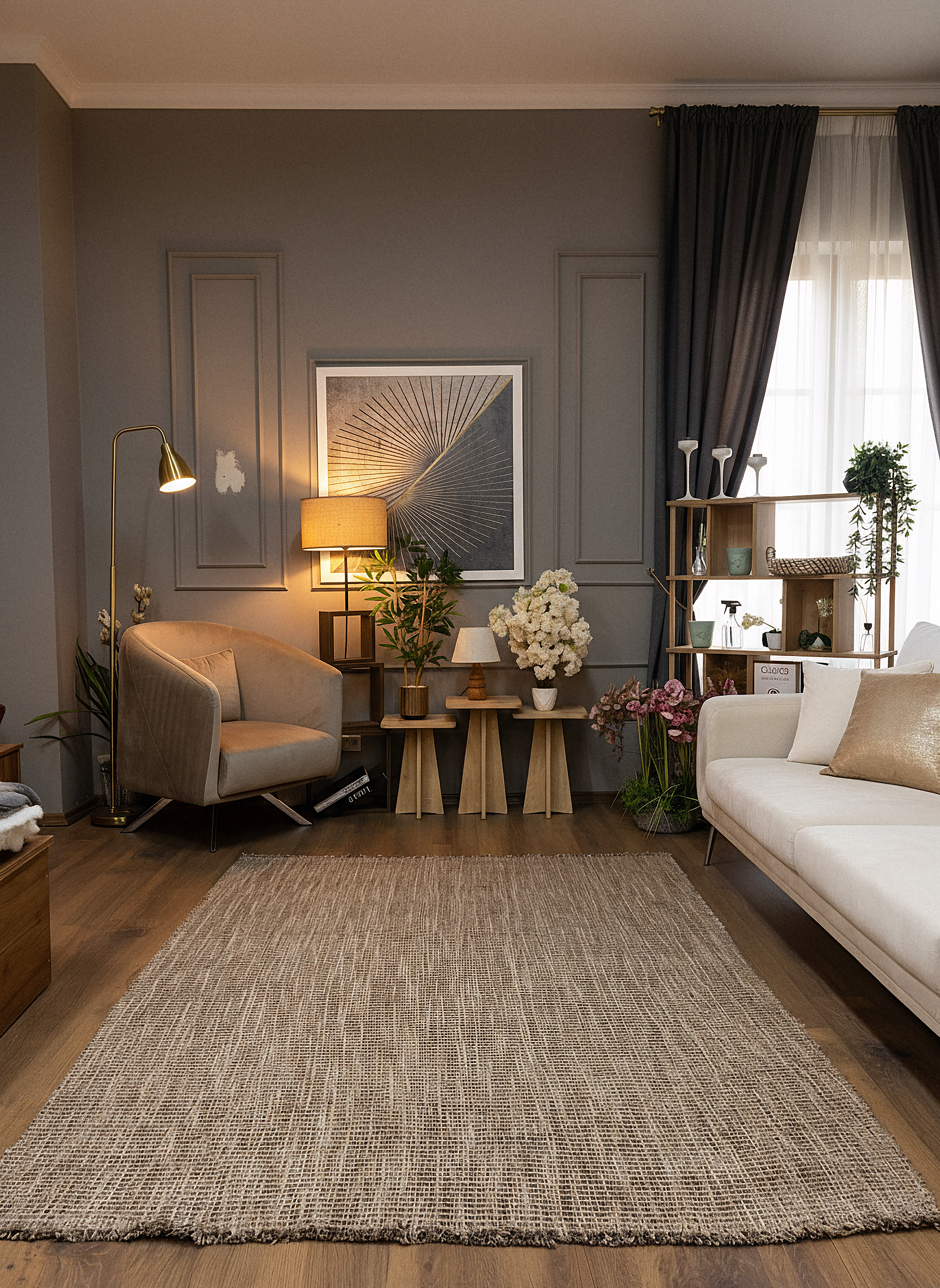 DOĞAL JÜT-1 Doğal Bitkisel İplikle Elde Dokuma Jüt Halı