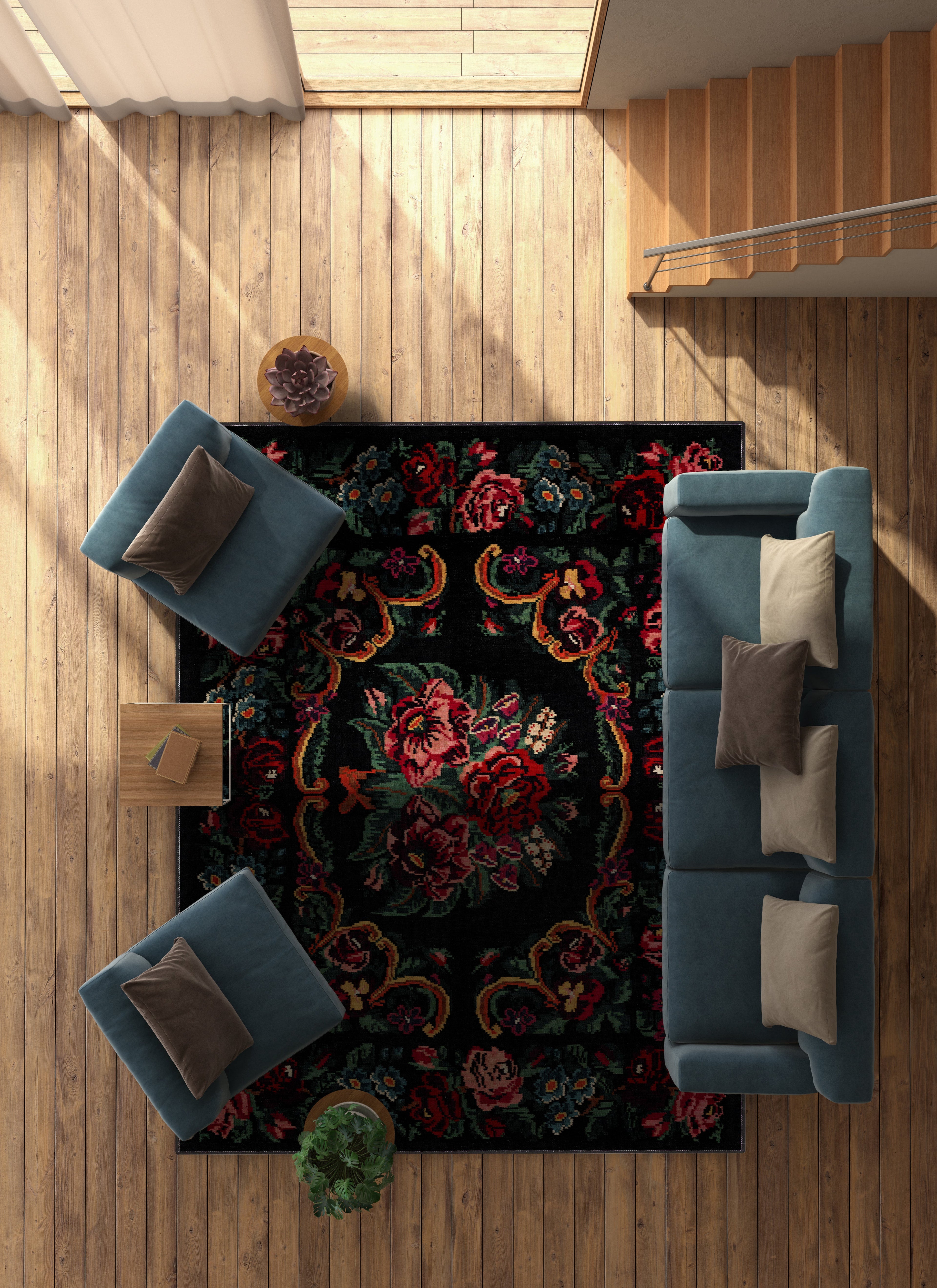 Arte DS065 Çiçek Desenli Dekoratif Dokuma Halı
