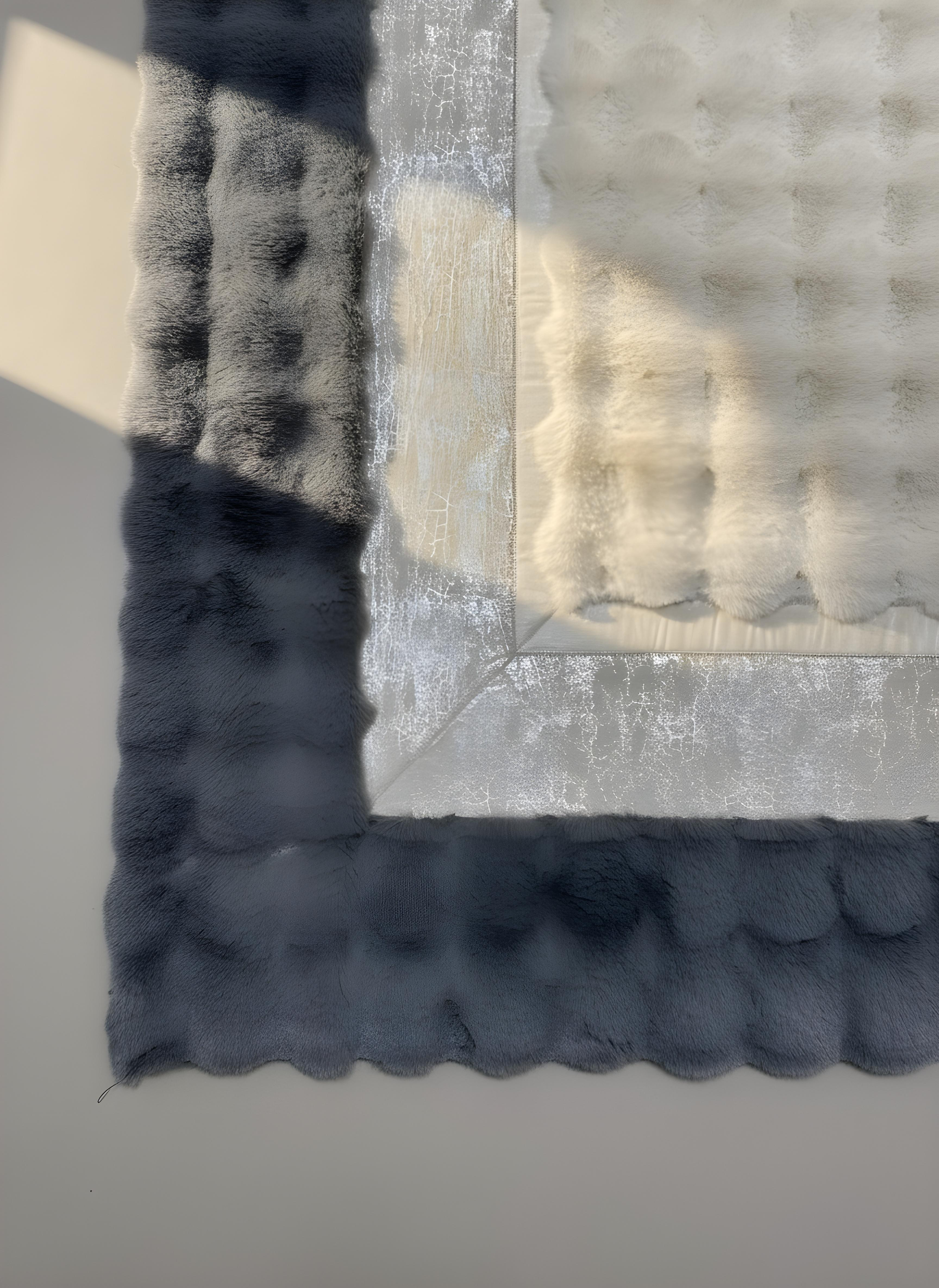 Royal Serisi Elise - El İşçiliği ile Tavşan Post ve Varaklı Deri Dekoratif Halı