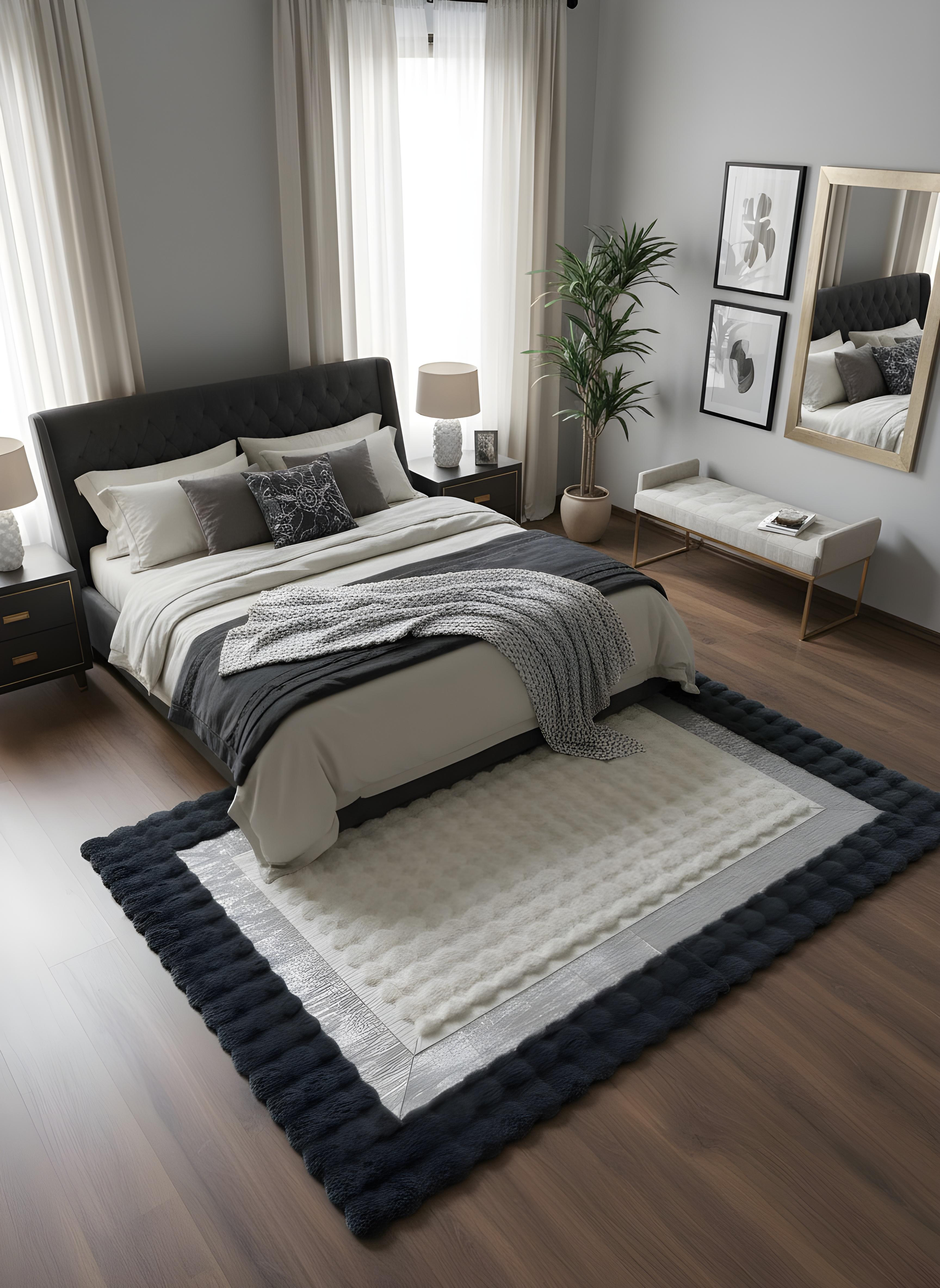 Royal Serisi Elise - El İşçiliği ile Tavşan Post ve Varaklı Deri Dekoratif Halı