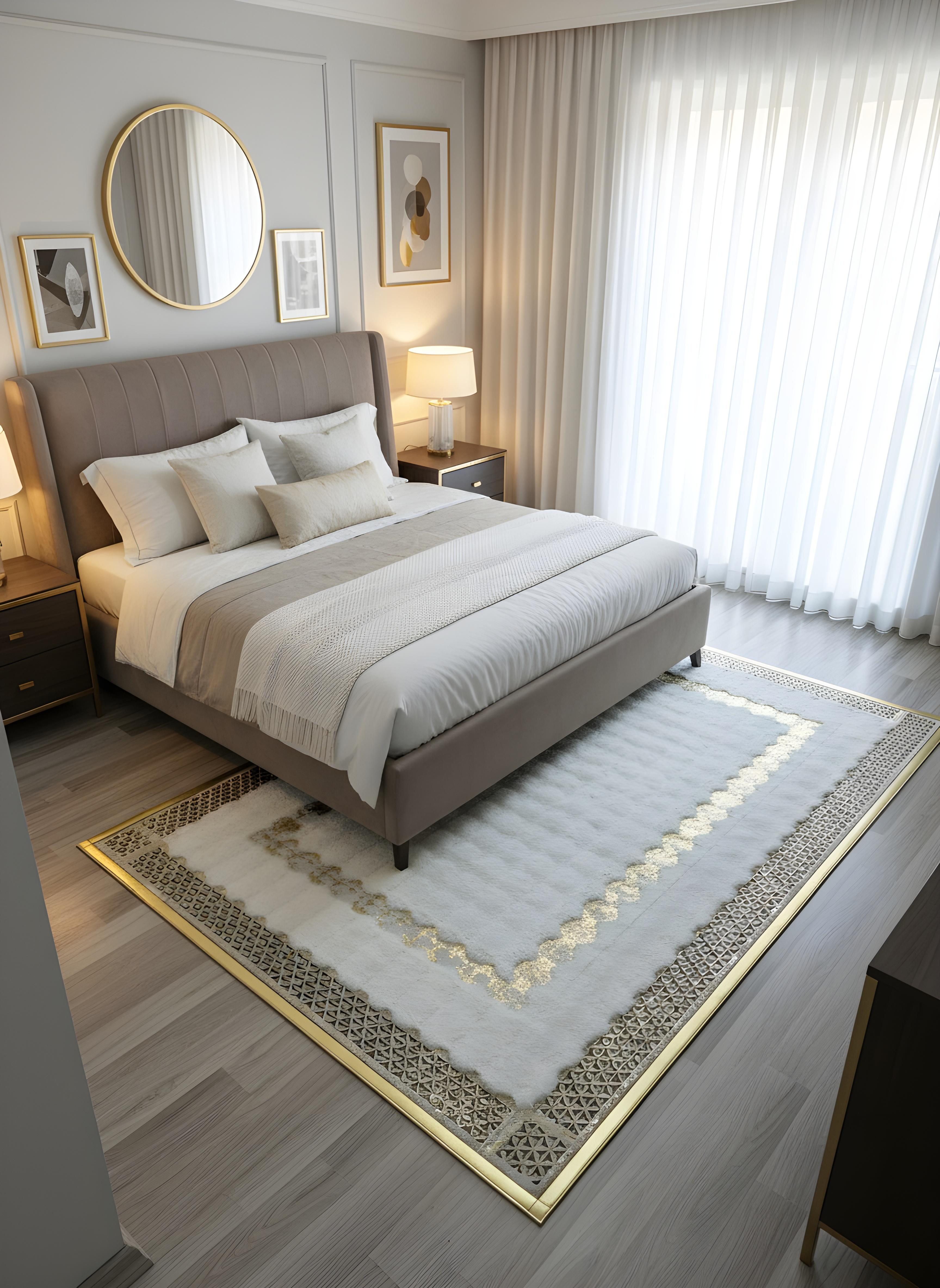 Royal Serisi Elmas - El İşçiliği ile Tavşan Post ve Varaklı Deri Dekoratif Halı