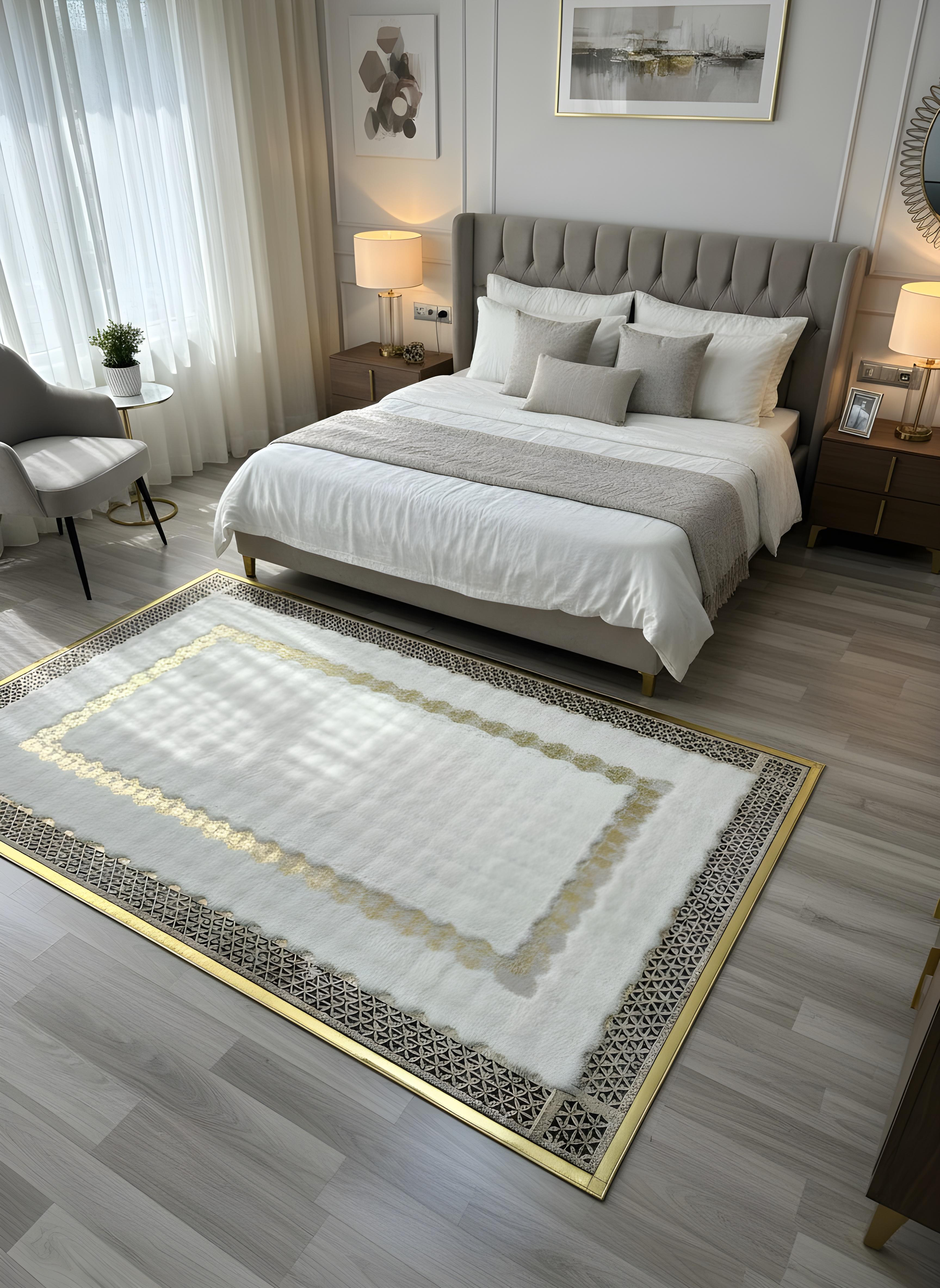 Royal Serisi Elmas - El İşçiliği ile Tavşan Post ve Varaklı Deri Dekoratif Halı