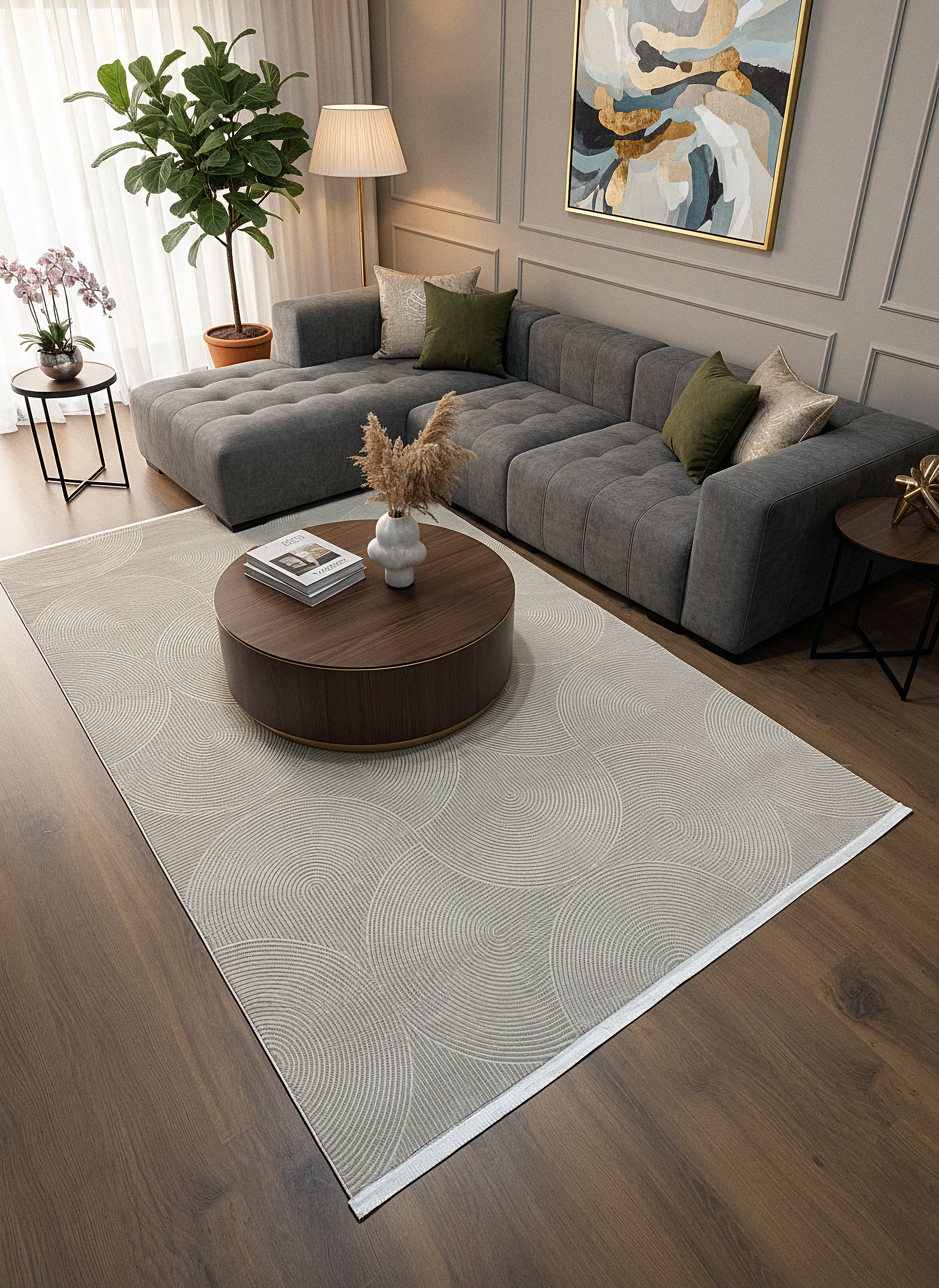 GENOA A-F1013 BEJ Yumuşak Sık Dokuma Modern Salon Koridor Halısı