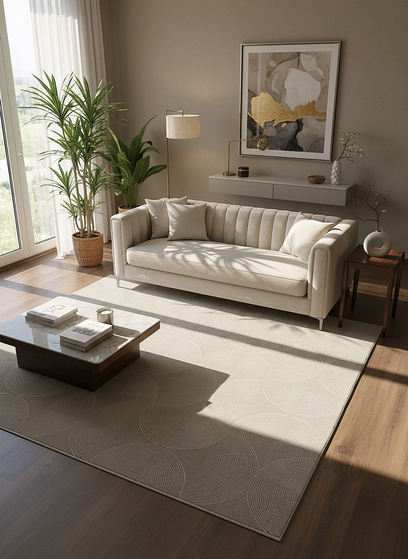 GENOA A-F1013 BEJ Yumuşak Sık Dokuma Modern Salon Koridor Halısı