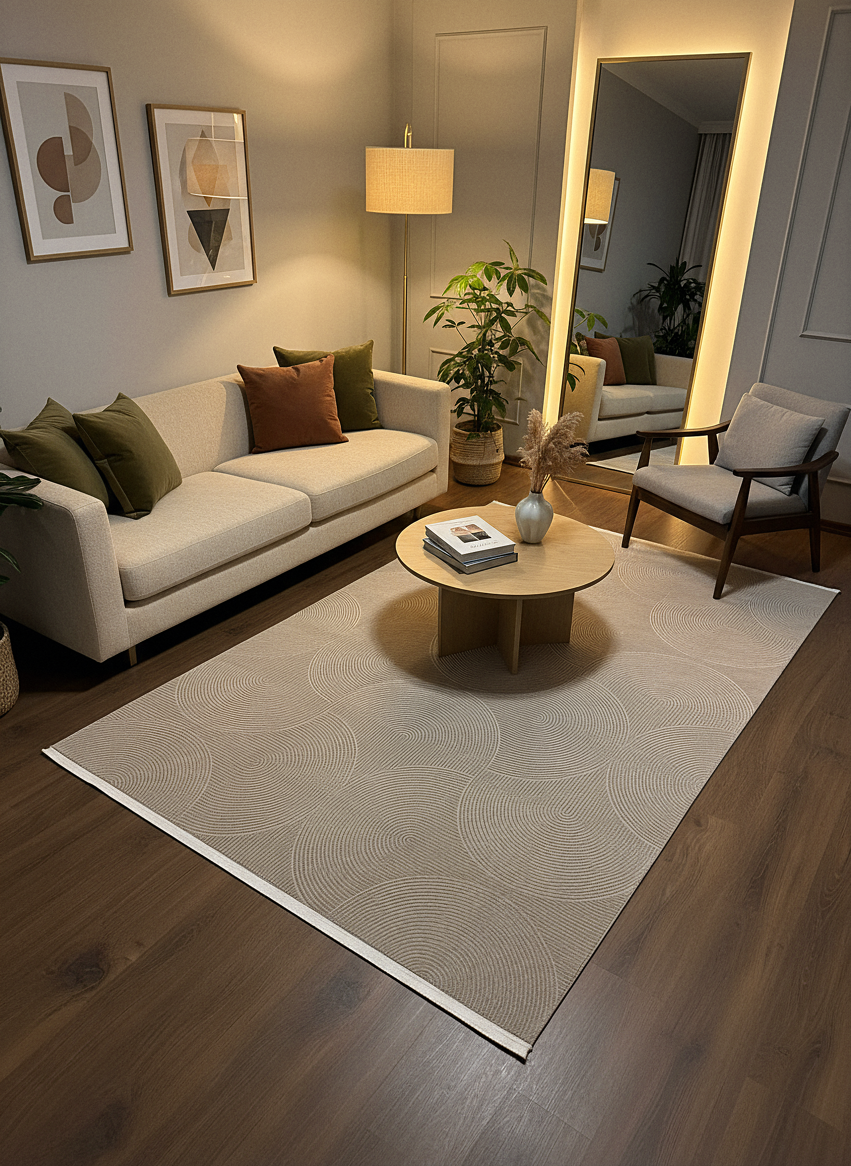 GENOA A-F1013 BEJ Yumuşak Sık Dokuma Modern Salon Koridor Halısı