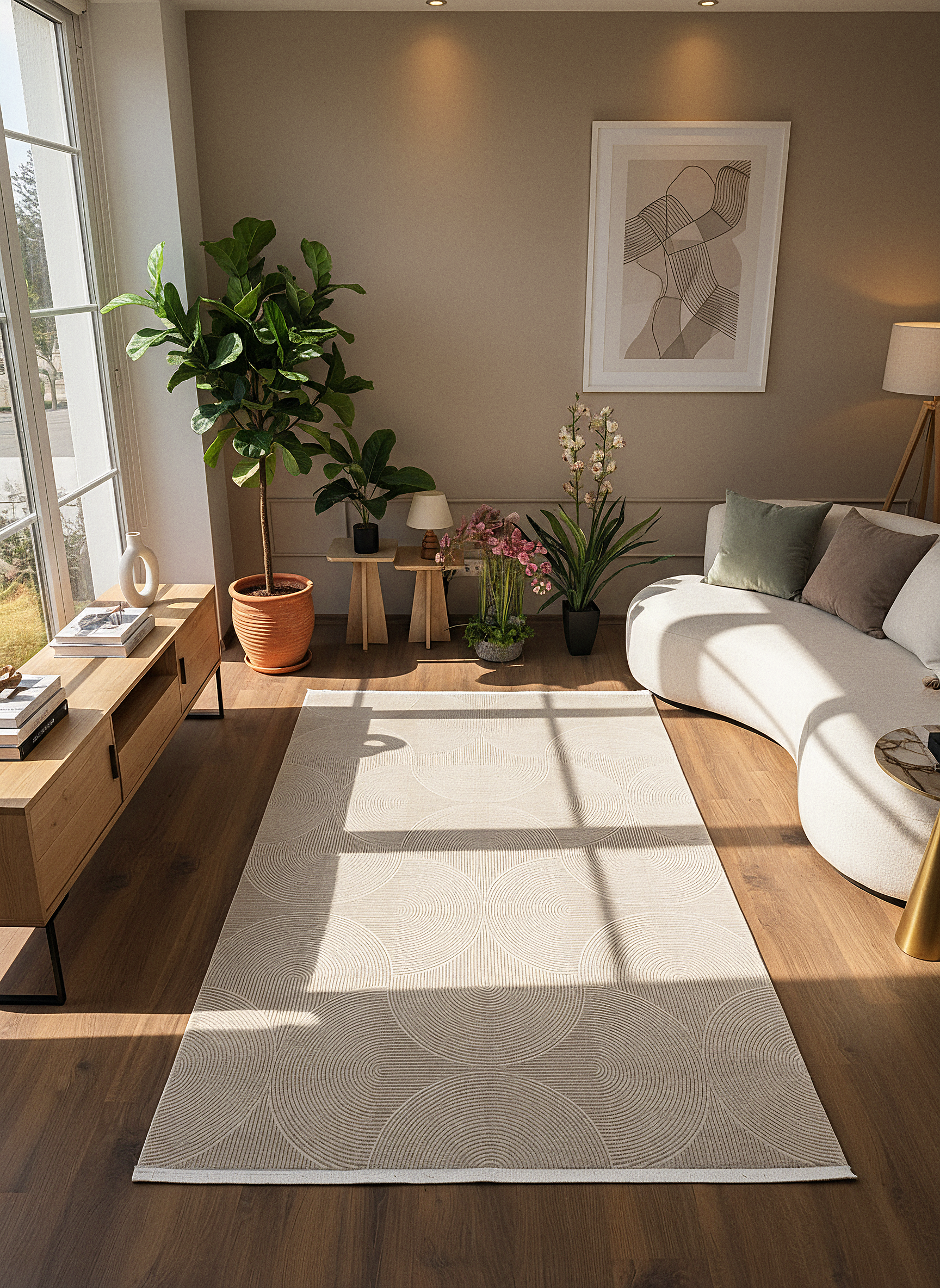 GENOA A-F1013 BEJ Yumuşak Sık Dokuma Modern Salon Koridor Halısı