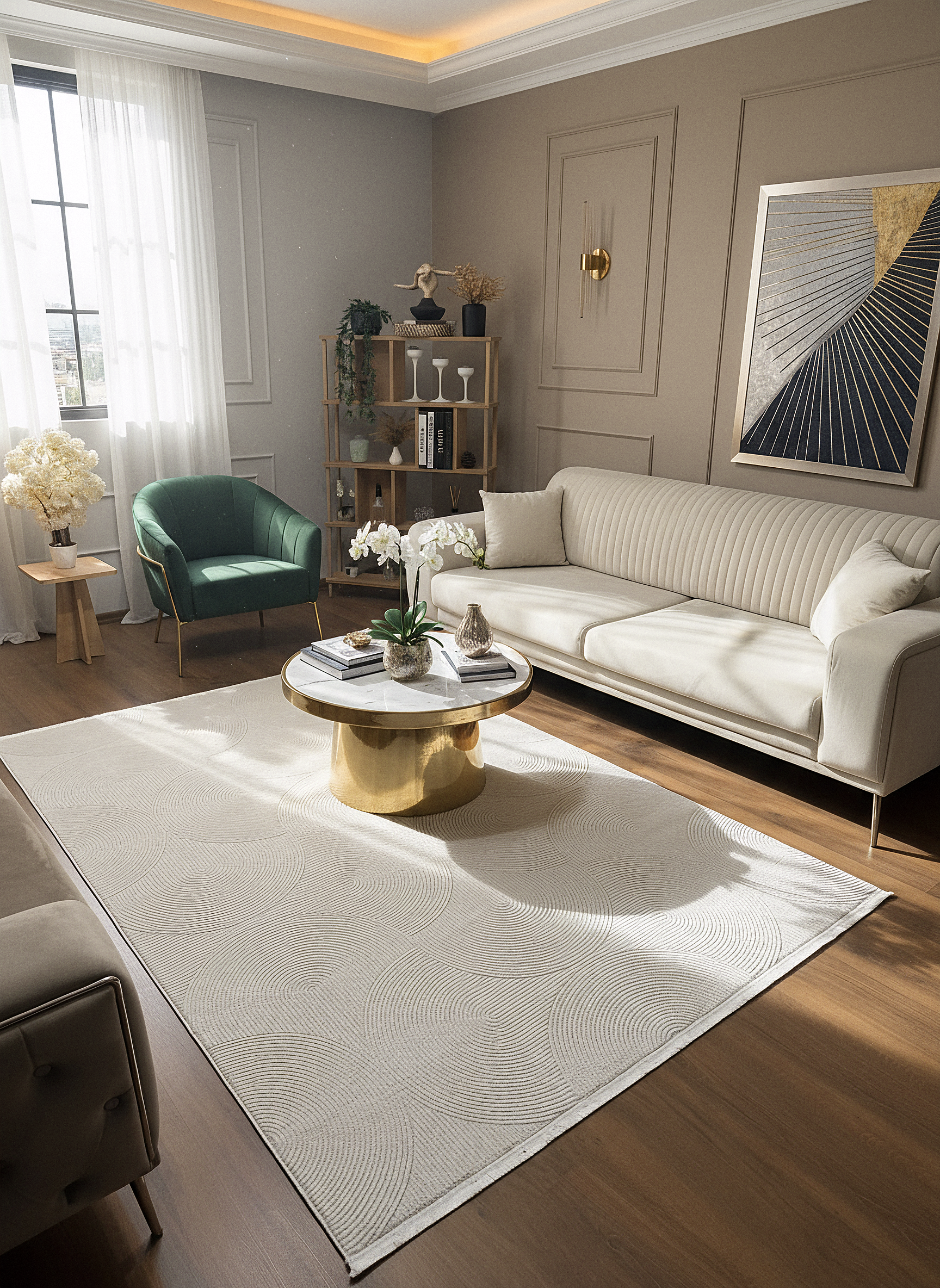 GENOA A-F1014 KREM Yumuşak Sık Dokuma Modern Salon Koridor Halısı