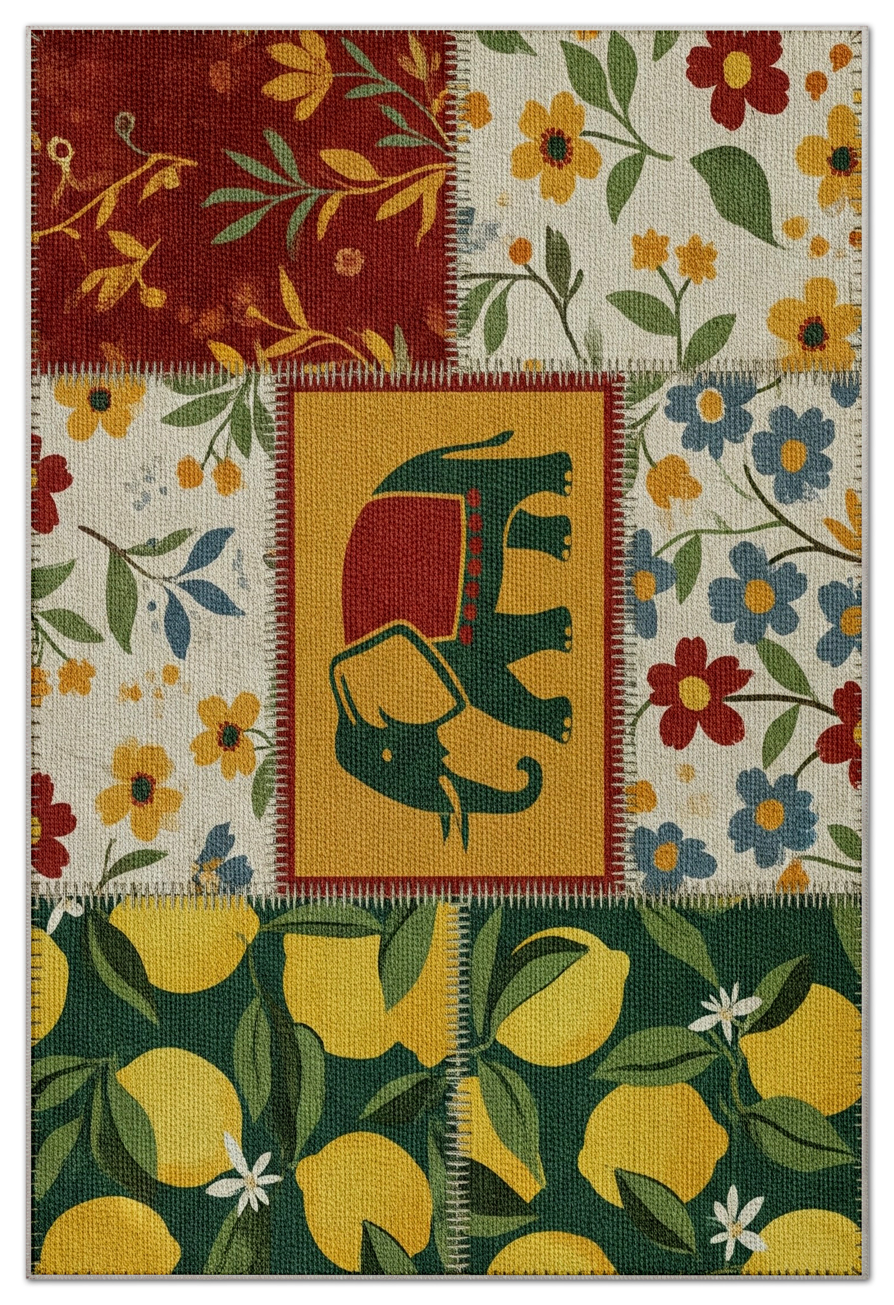 Arte HD012 Fil ve Çiçek Desenli Modern Dekoratif Dokuma Şönil Halı