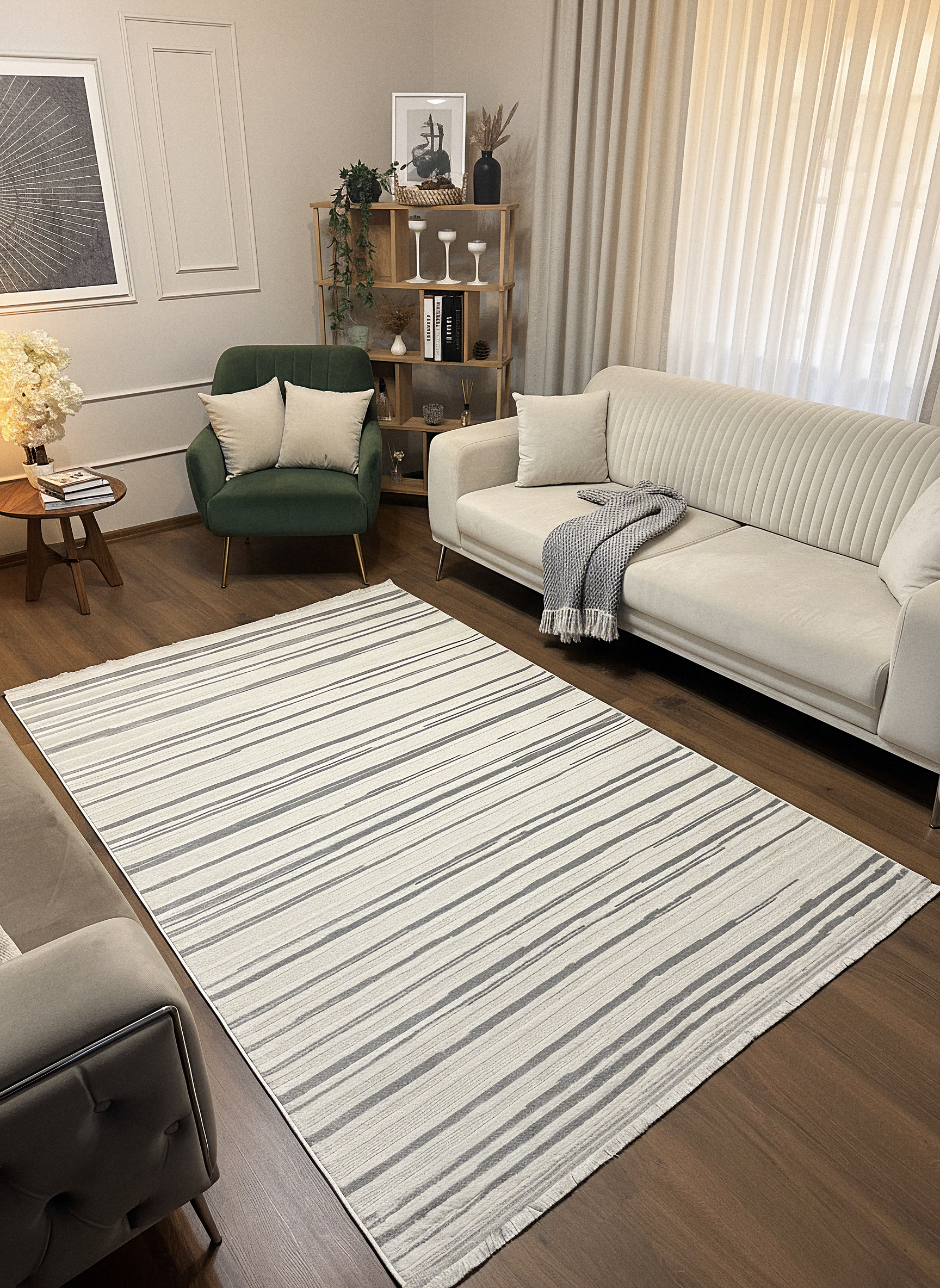 İCON A-5303 GRİ Modern Geometrik Desenli Salon Koridor Mutfak Halısı