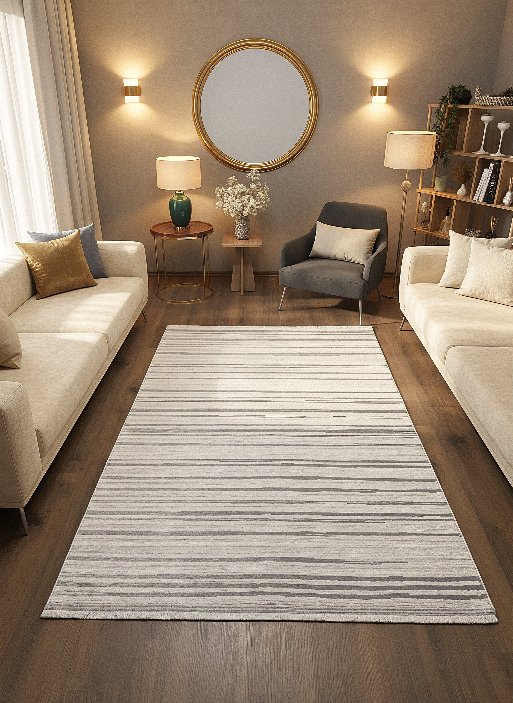 İCON A-5303 GRİ Modern Geometrik Desenli Salon Koridor Mutfak Halısı