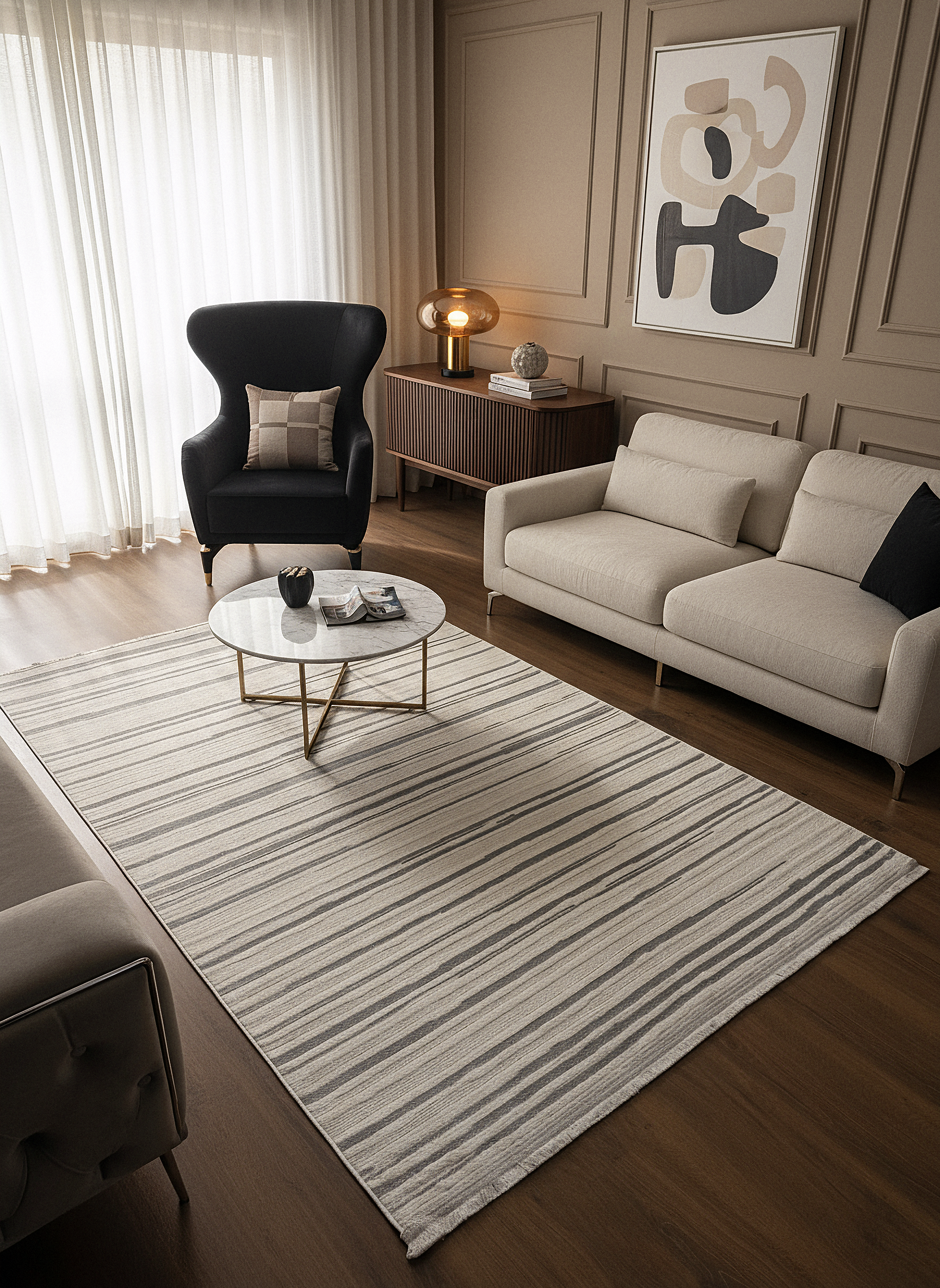 İCON A-5303 GRİ Modern Geometrik Desenli Salon Koridor Mutfak Halısı