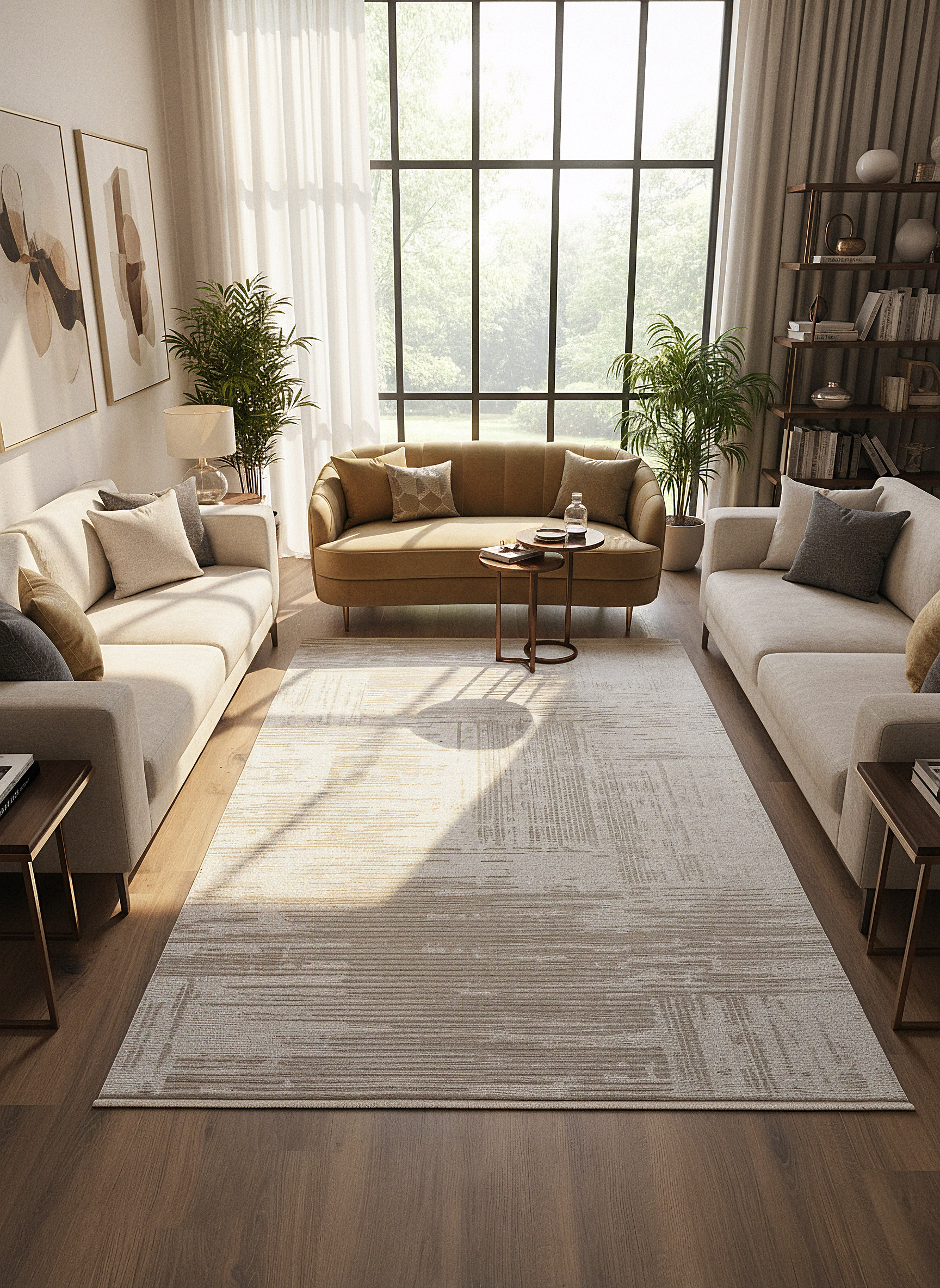 İCON A-5307 BEJ Modern Geometrik Desenli Salon Koridor Mutfak Halısı