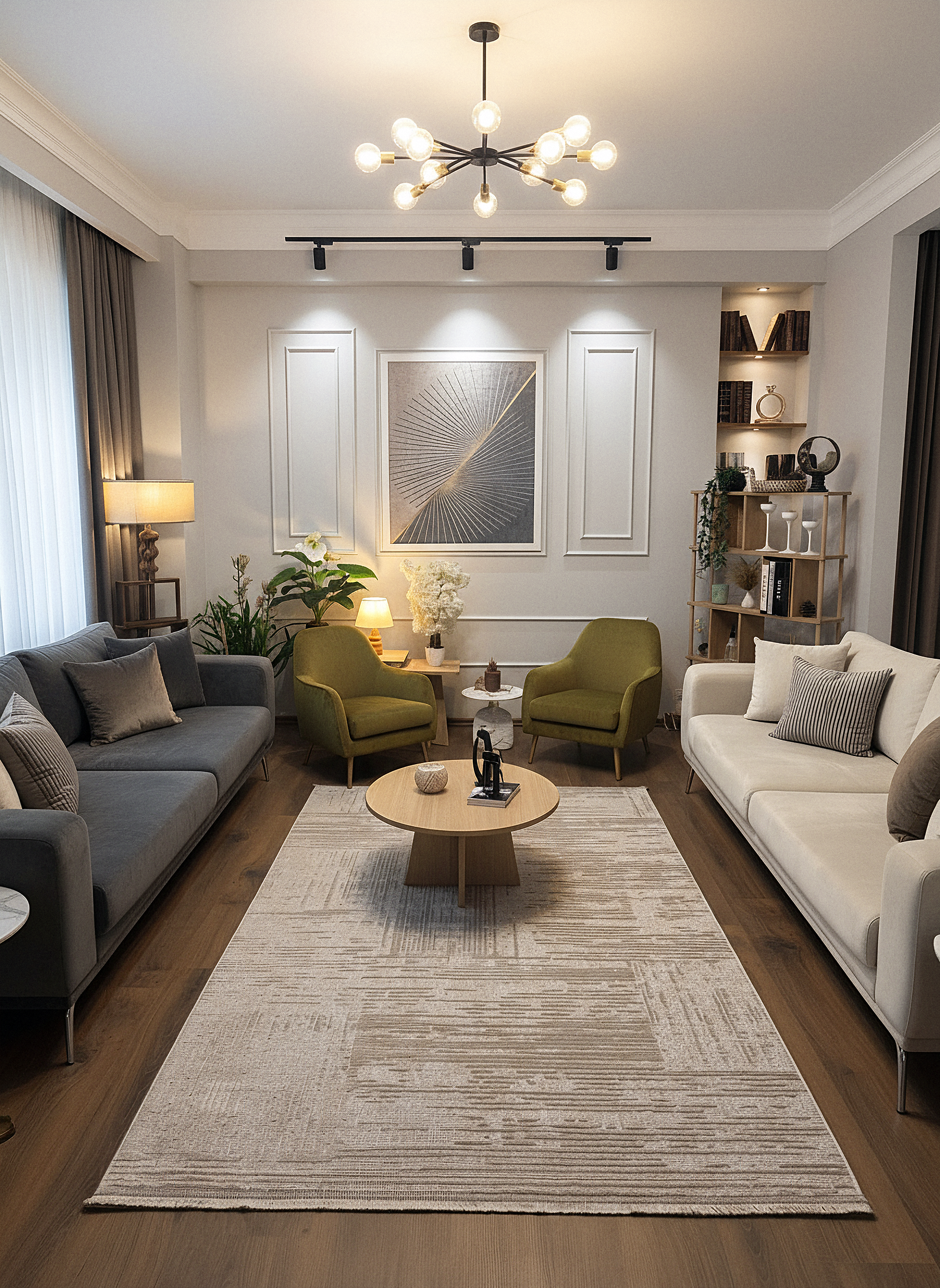 İCON A-5307 BEJ Modern Geometrik Desenli Salon Koridor Mutfak Halısı