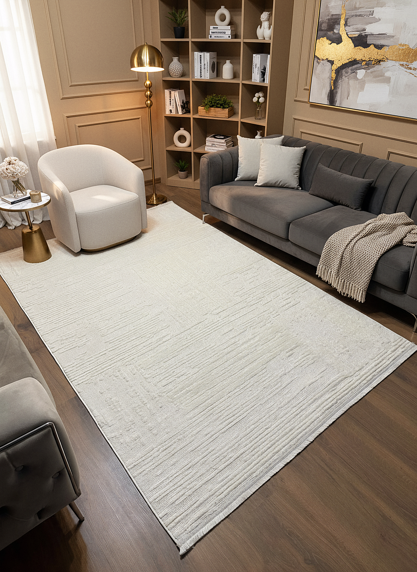 İCON A-5307 KREM Modern Geometrik Desenli Salon Koridor Mutfak Halısı
