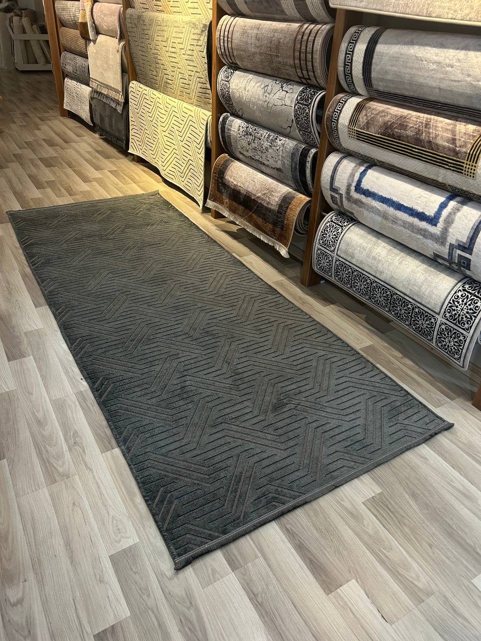 ŞÖNİL PERLA ANTRASİT Kaymaz Taban İskandinav Desenli Salon Koridor Mutfak Şönil Kilim Dokuma Halı-KP