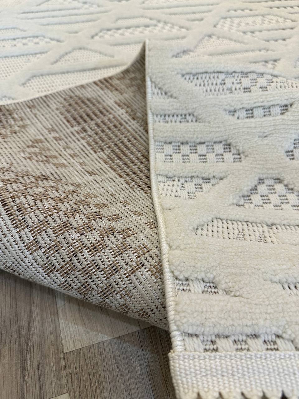 MİLAS C6 KREM Kabartmalı Modern Geometrik Desenli Salon Koridor Mutfak Halısı-KP - 100x300