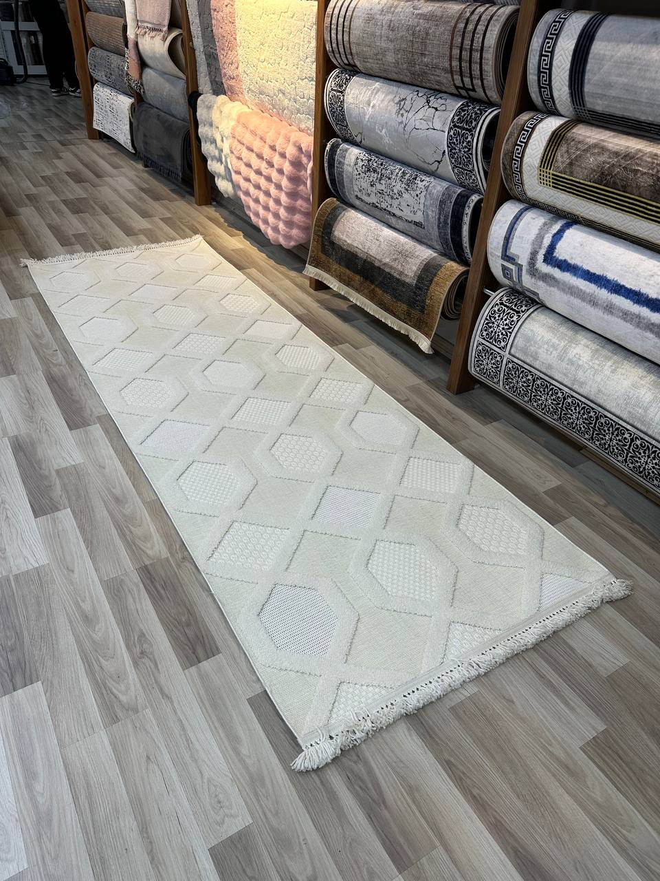PALERMO L15 BEJ Modern Geometrik Desenli Salon Mutfak Koridor Halısı-KP