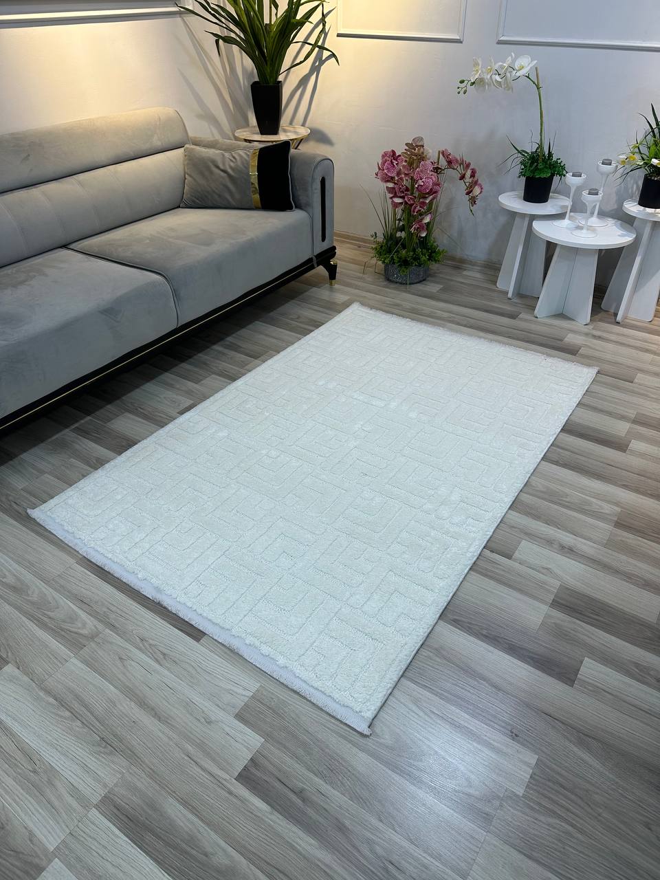 PALERMO E2 BEYAZ Modern Geometrik Desenli Salon Mutfak Koridor Halısı-KP