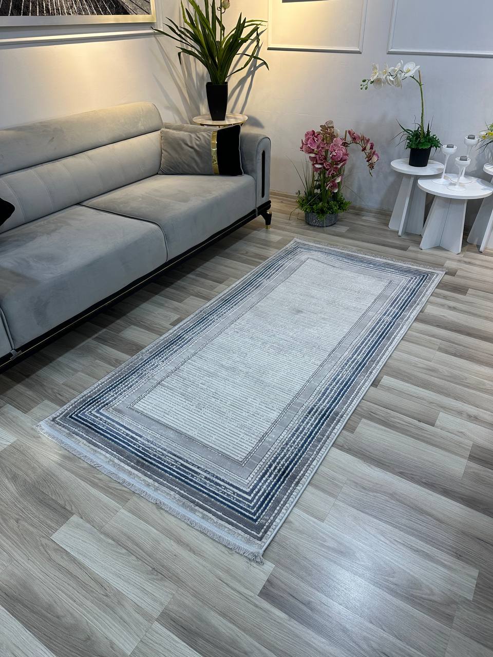 İCON G72 GRİ MAVİ Modern İskandinav Desenli Salon ve Koridor Halısı-KP