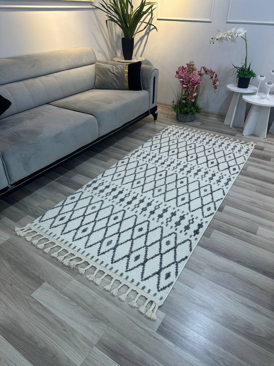 MİLANO G902 GRİ BEYAZİ Sık Dokuma Yumuşak Salon Koridor Mutfak Makine Dokuma Halısı-KP