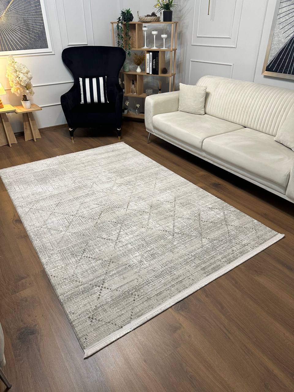 MİLANO P2 BEJ KREM Modern Çerçeve Desenli Yumuşak Salon Koridor Mutfak Makine Dokuma Halısı-KP