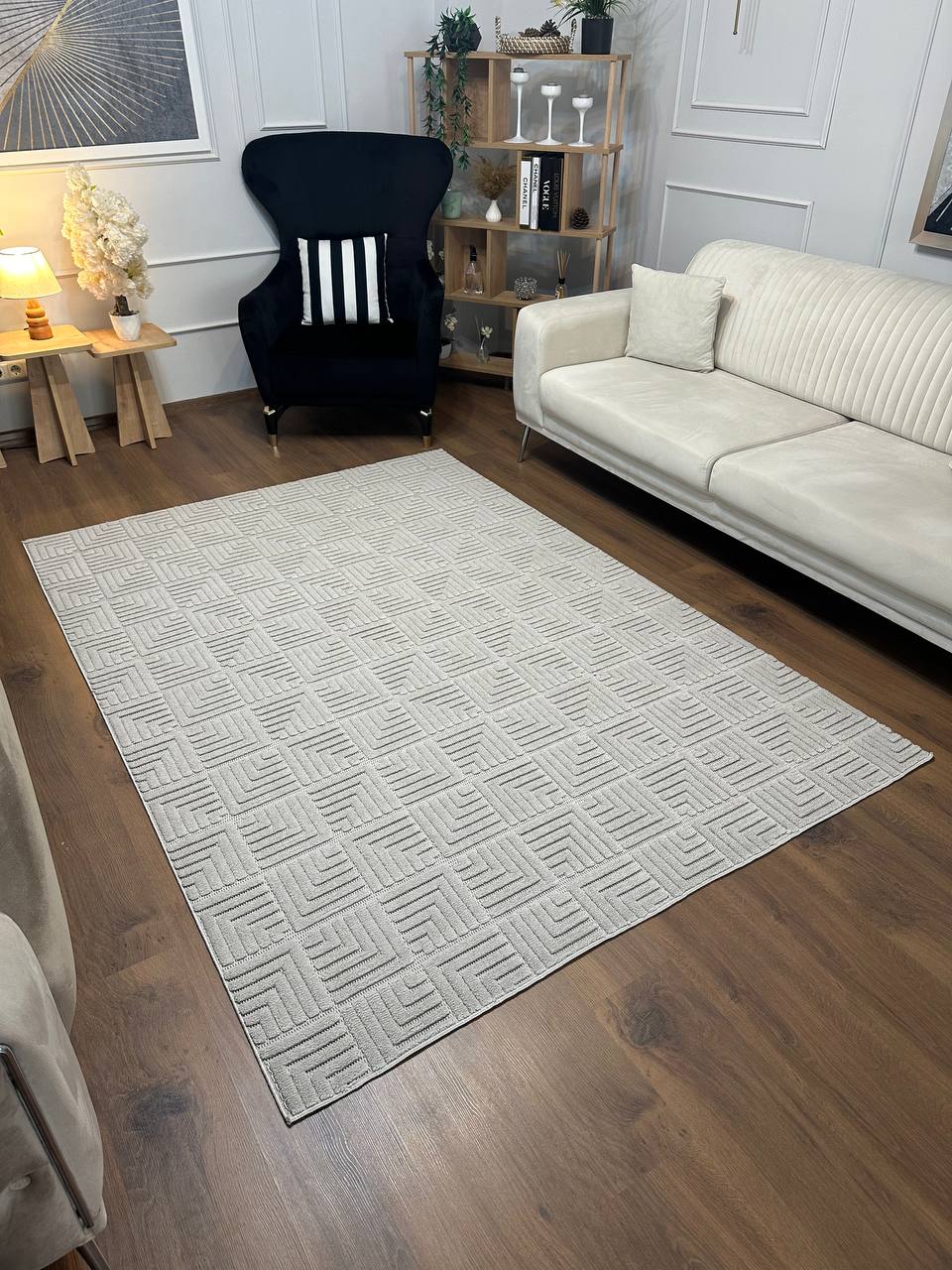 MİLAS L8 GRİ Kabartmalı Modern Geometrik Desenli Salon Koridor Mutfak Halısı-KP