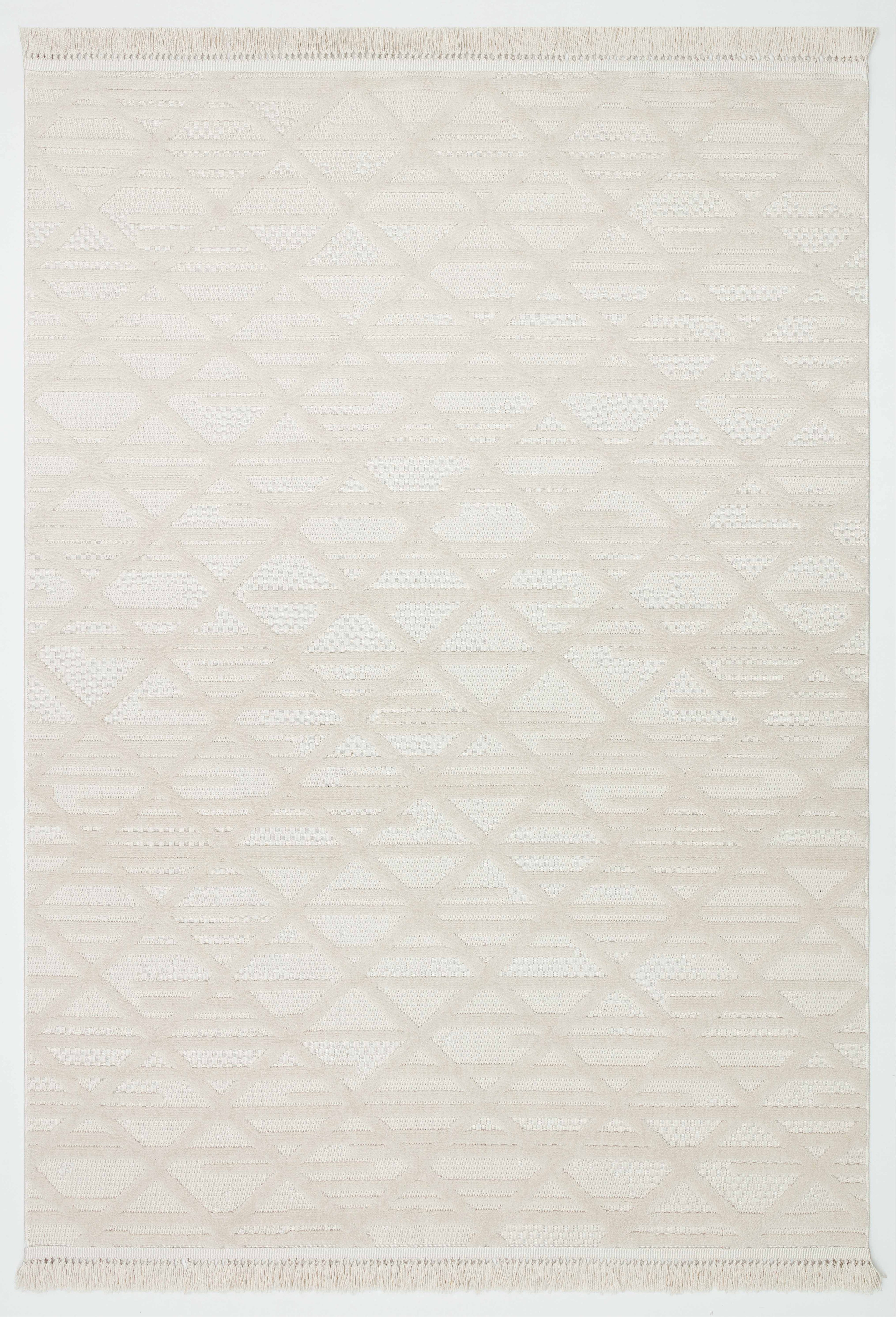 MİLAS C8-BEJ Kabartmalı Modern Geometrik Desenli Salon Koridor Mutfak Halısı