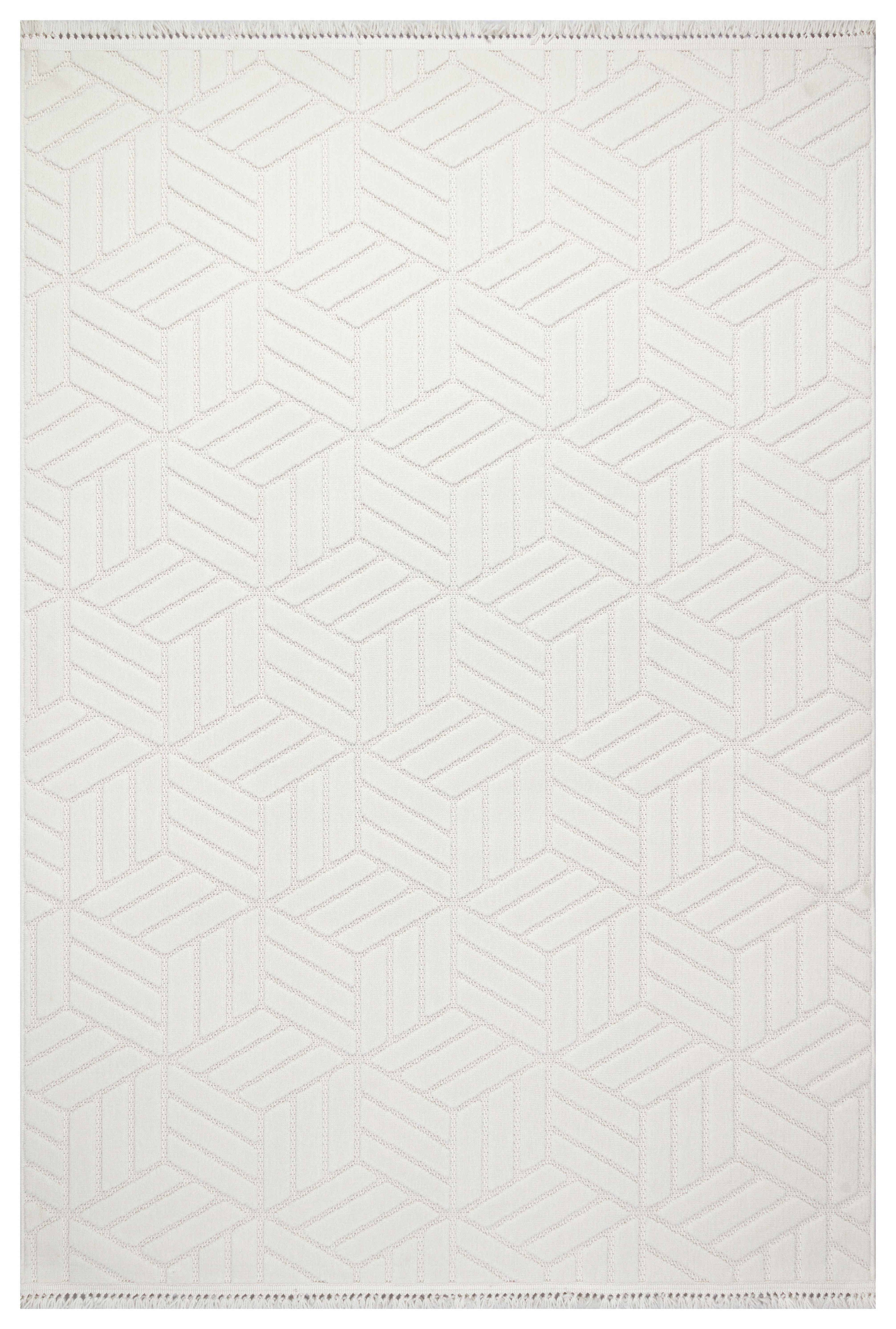 MİLAS T-LO67 KREM Kabartmalı Modern Geometrik Desenli Salon Koridor Mutfak Halısı