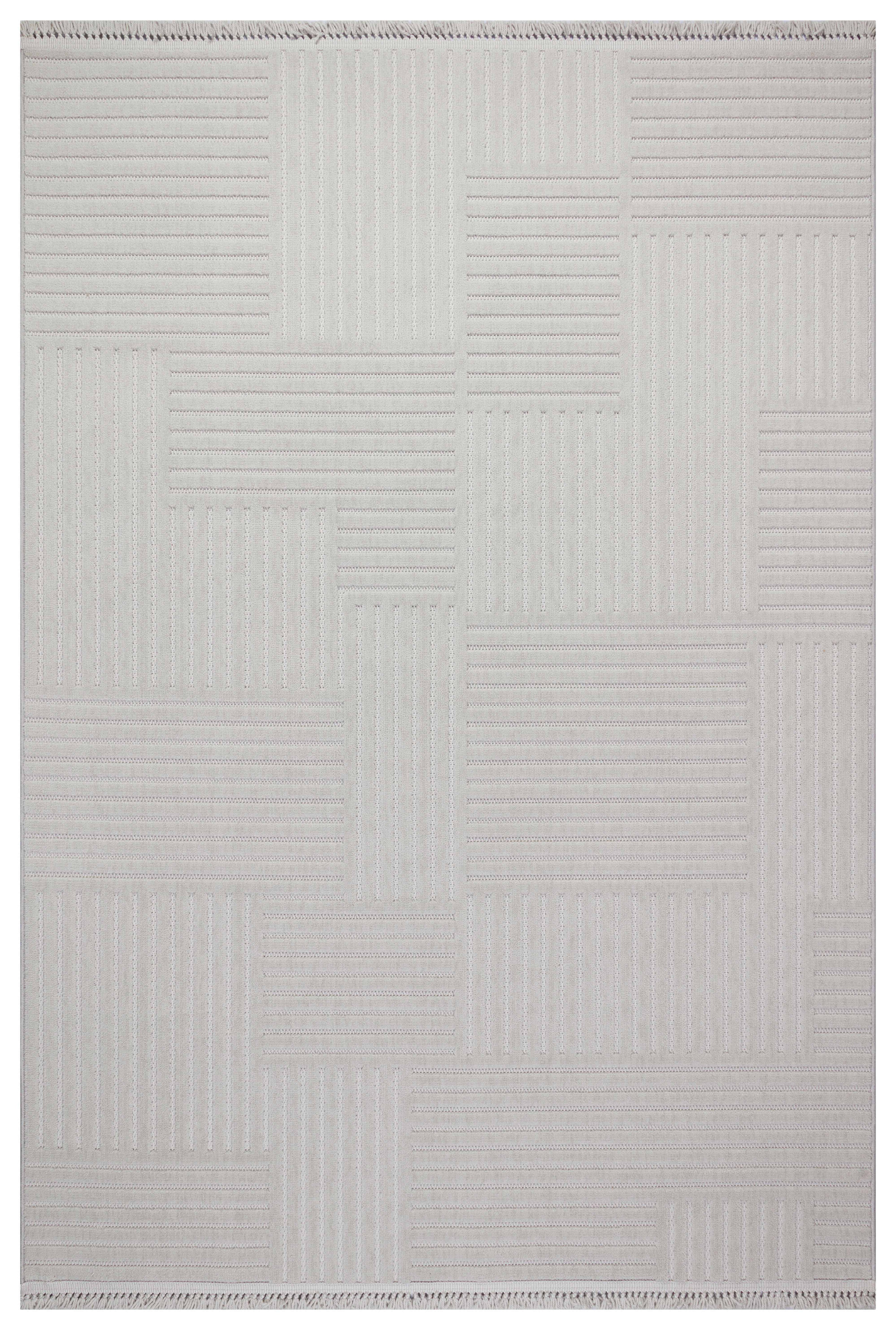 MİLAS T-LT49 GRİ Kabartmalı Modern Geometrik Desenli Salon Koridor Mutfak Halısı