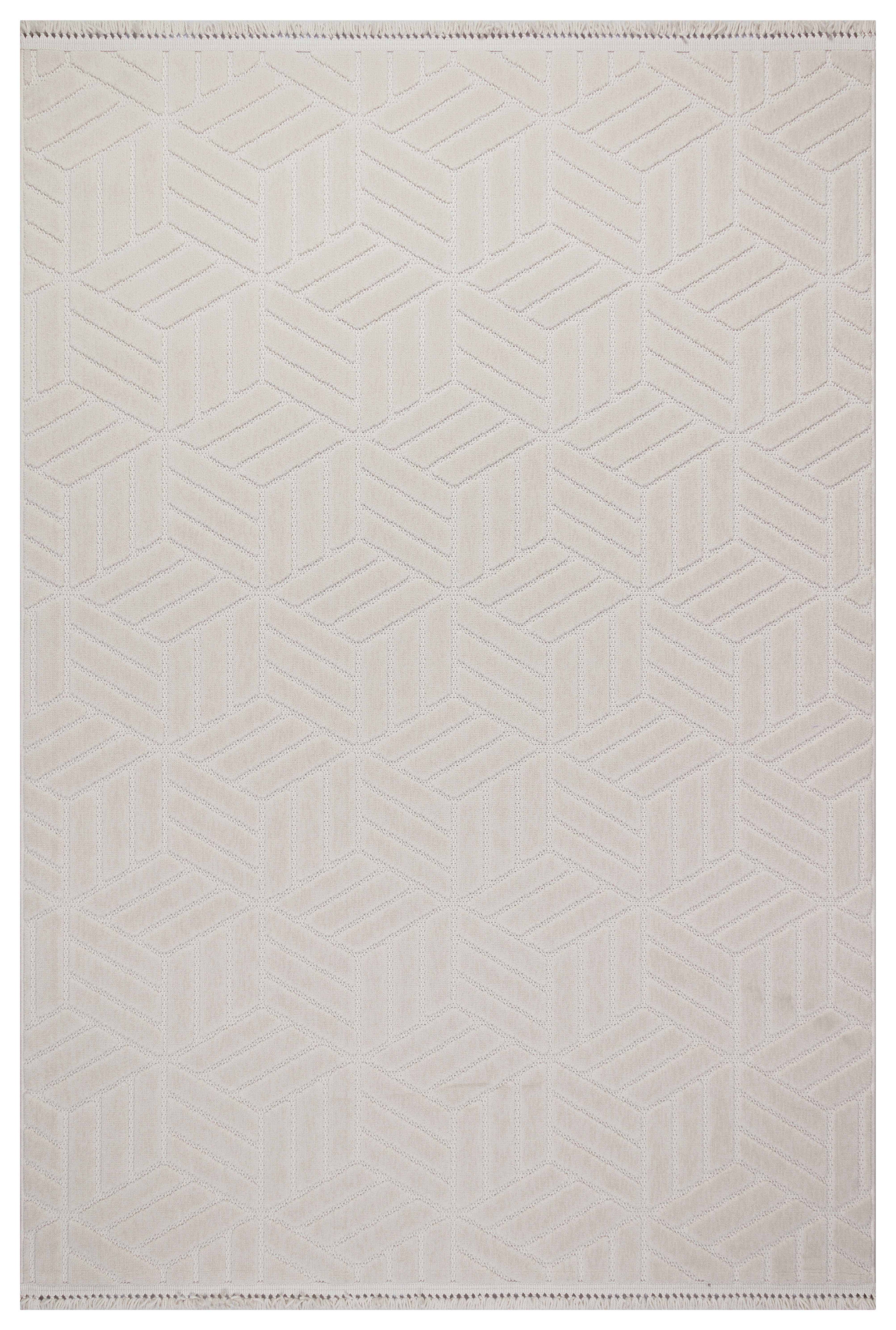 MİLAS T-LO67 BEJ Kabartmalı Modern Geometrik Desenli Salon Koridor Mutfak Halısı