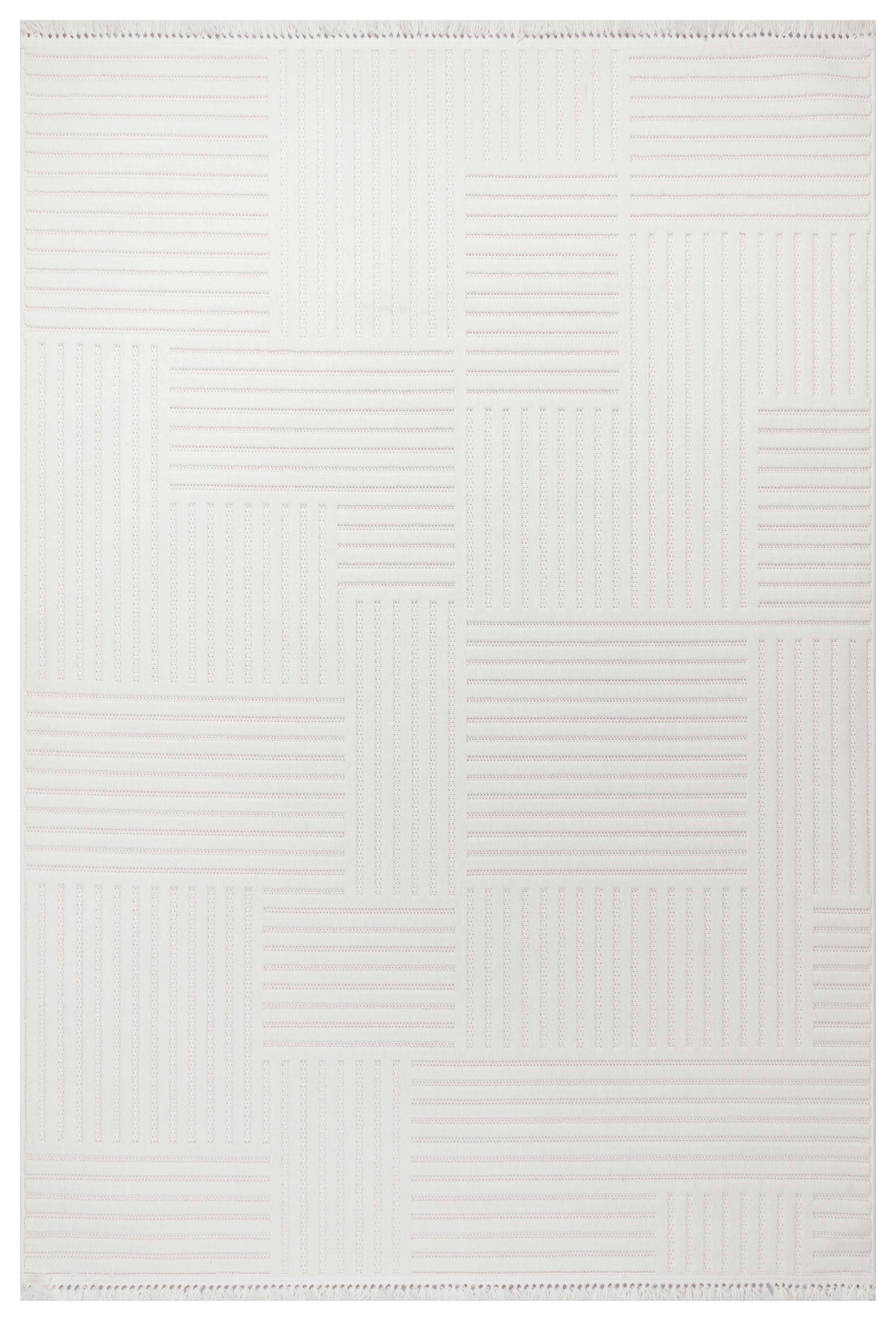 MİLAS T-LT49 KREM Kabartmalı Modern Geometrik Desenli Salon Koridor Mutfak Halısı